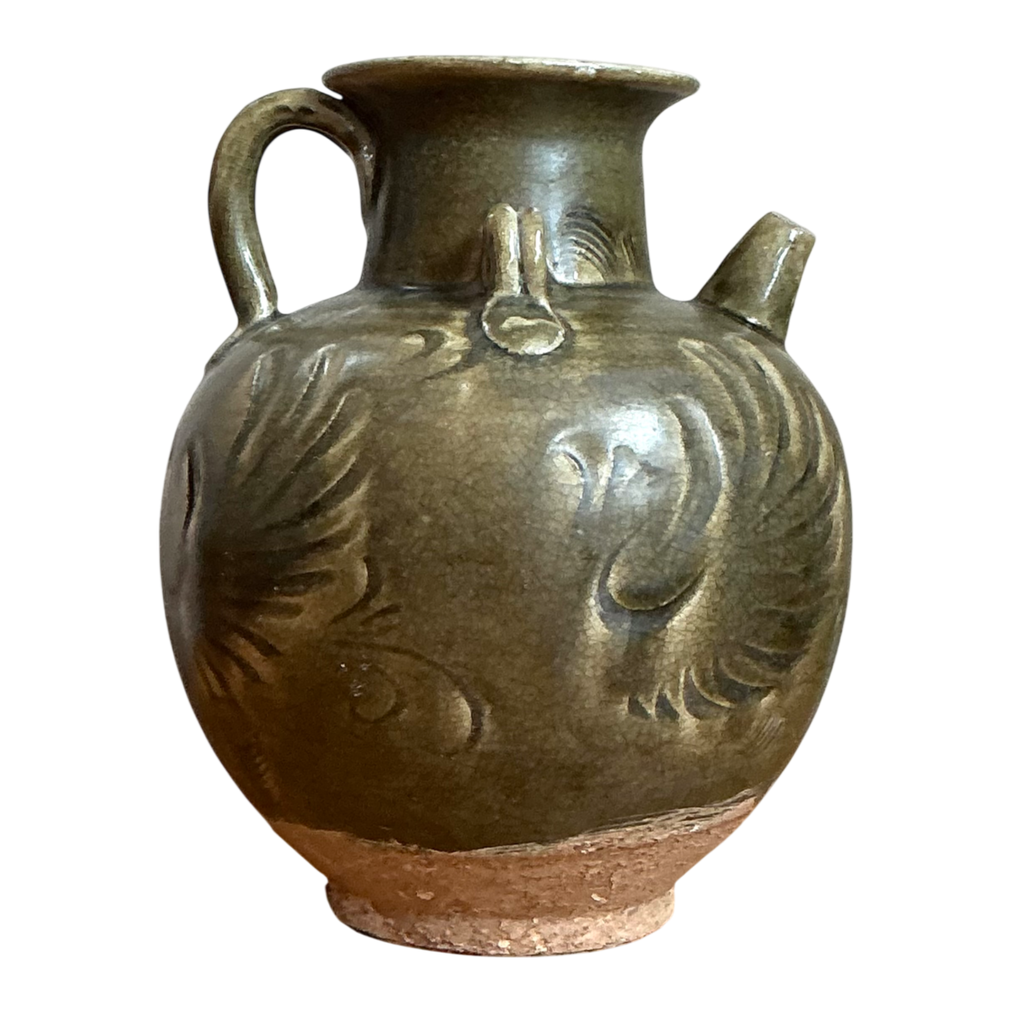 Vintage Sculptural Green Ceramic Jug — additional photo 1