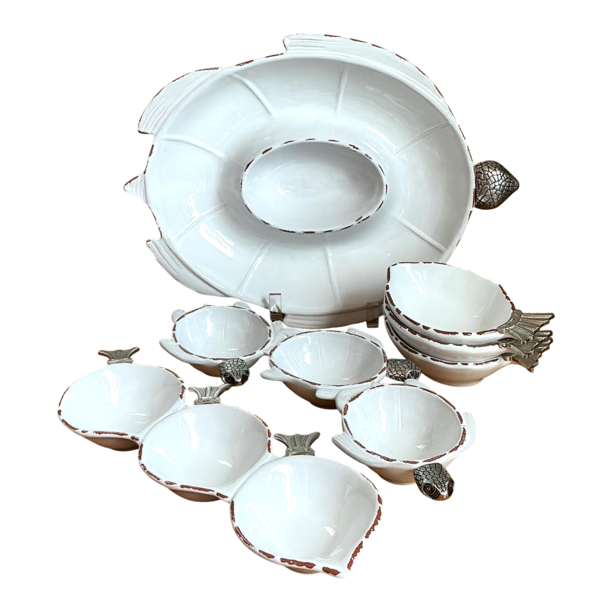 Vintage White Ceramic Fish Motif Serving Set — additional photo 1