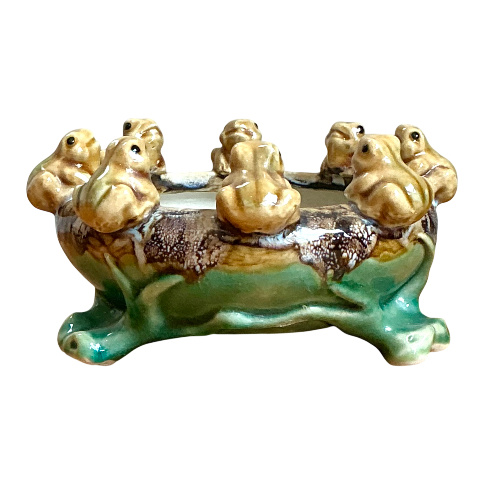 Vintage Green and Brown Frog Ceramic Dish — additional photo 1