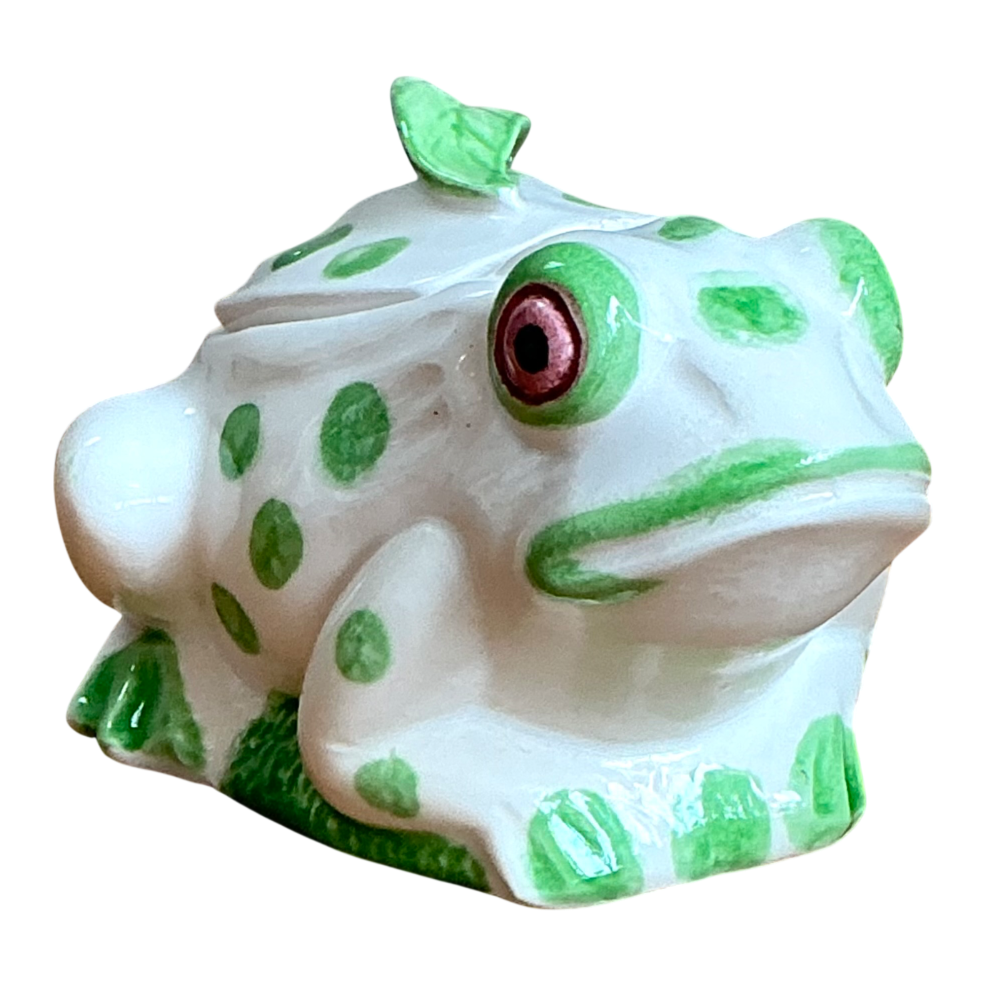 Vintage White and Green Frog Ceramic Sugar Bowl — additional photo 1