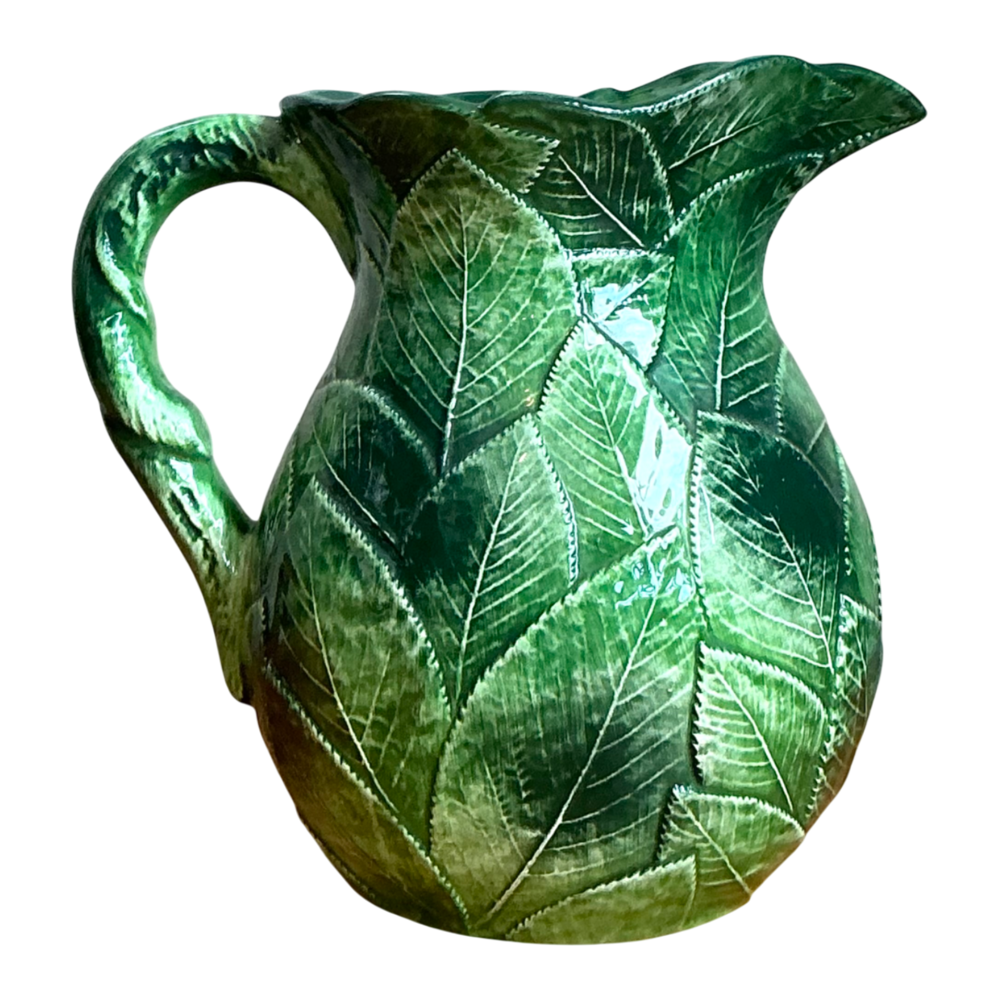 Vintage Green Leaf Motif Ceramic Pitcher — additional photo 1