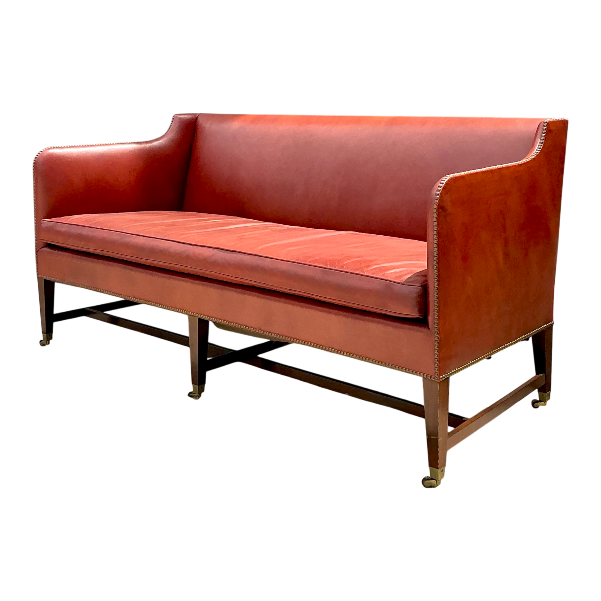 Vintage Saybolt And Cleland Nailhead Trim Leather Sofa — additional photo 1