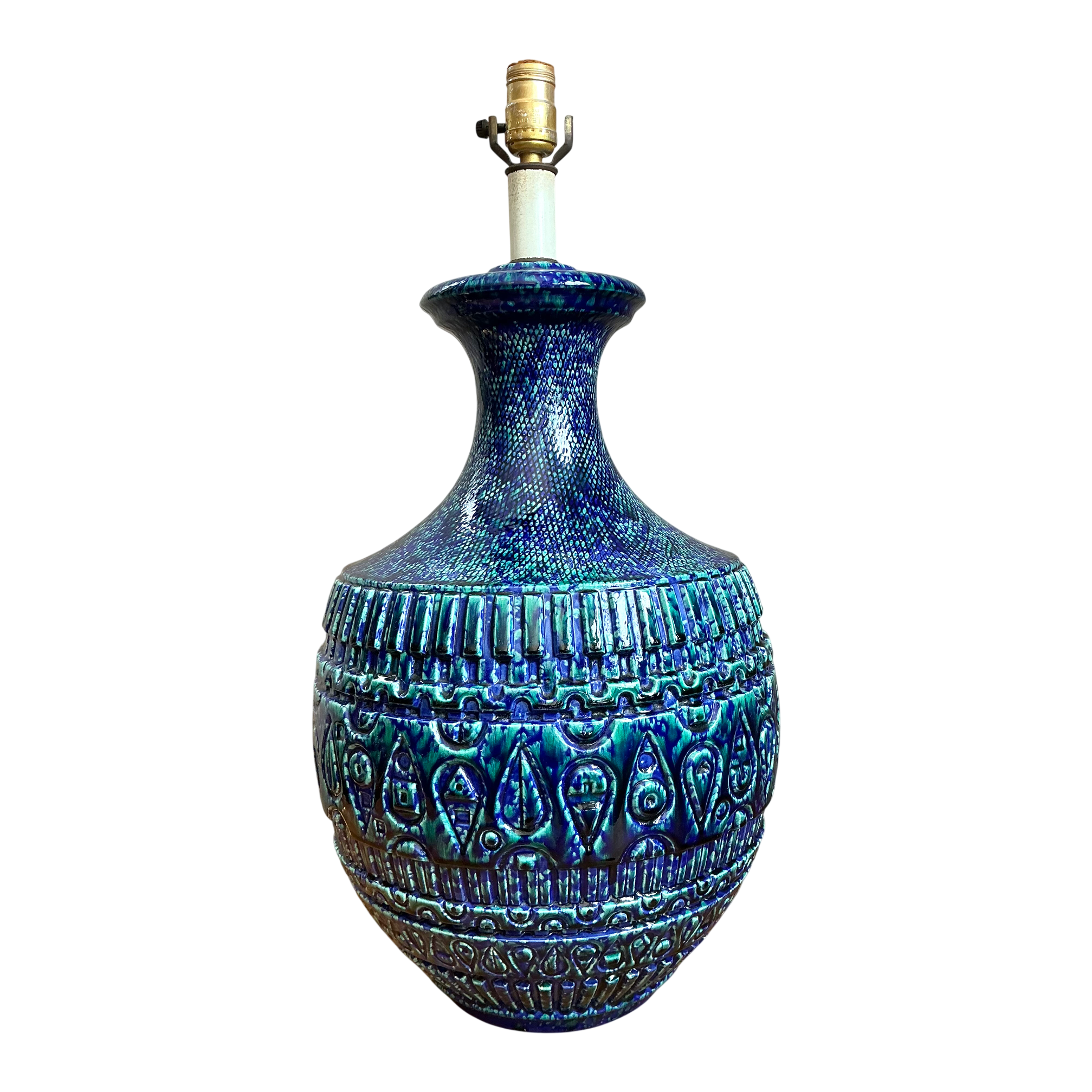 Vintage MCM Blue Glazed Ceramic Lamp — additional photo 1