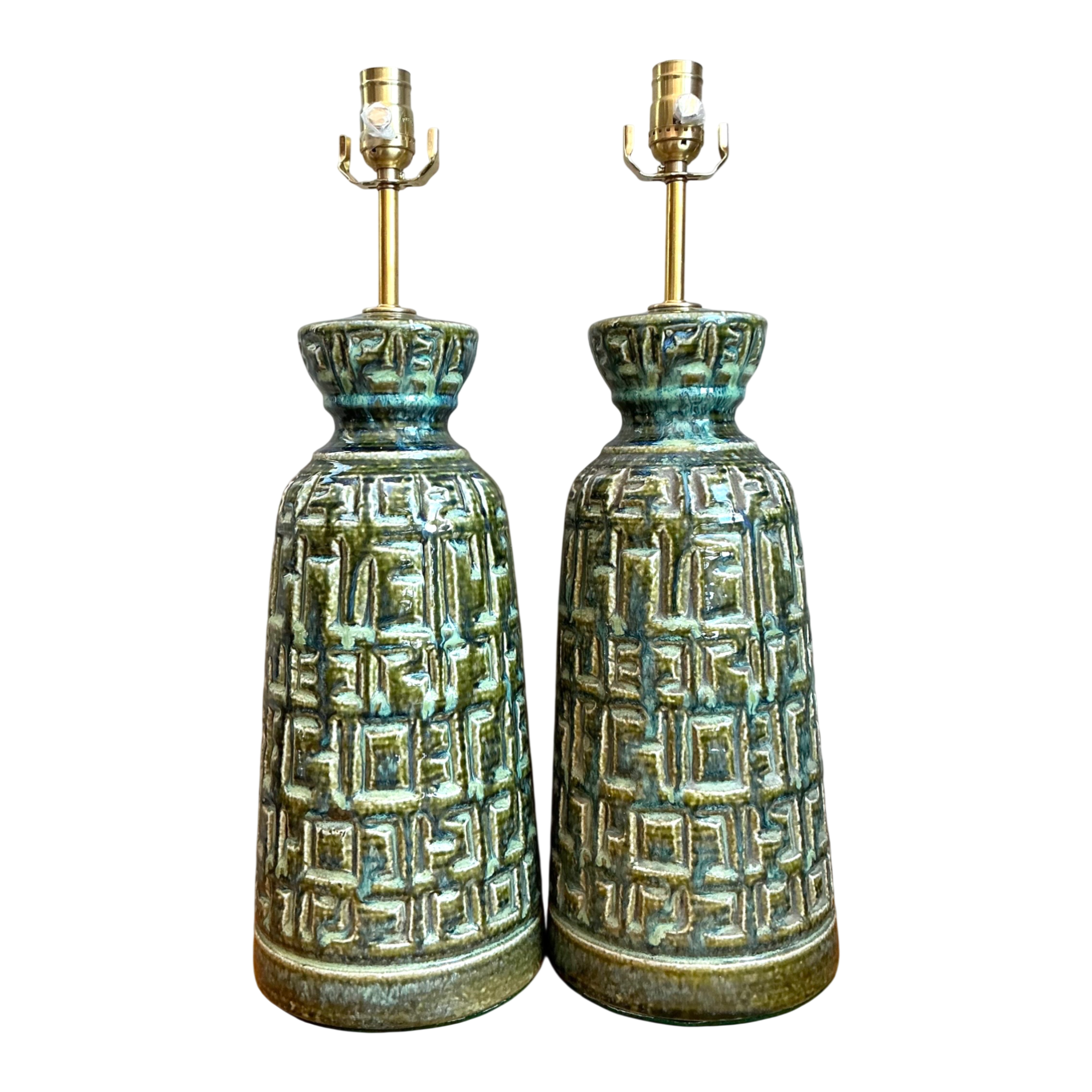 Vintage MCM Green Textured Ceramic Table Lamps — additional photo 1