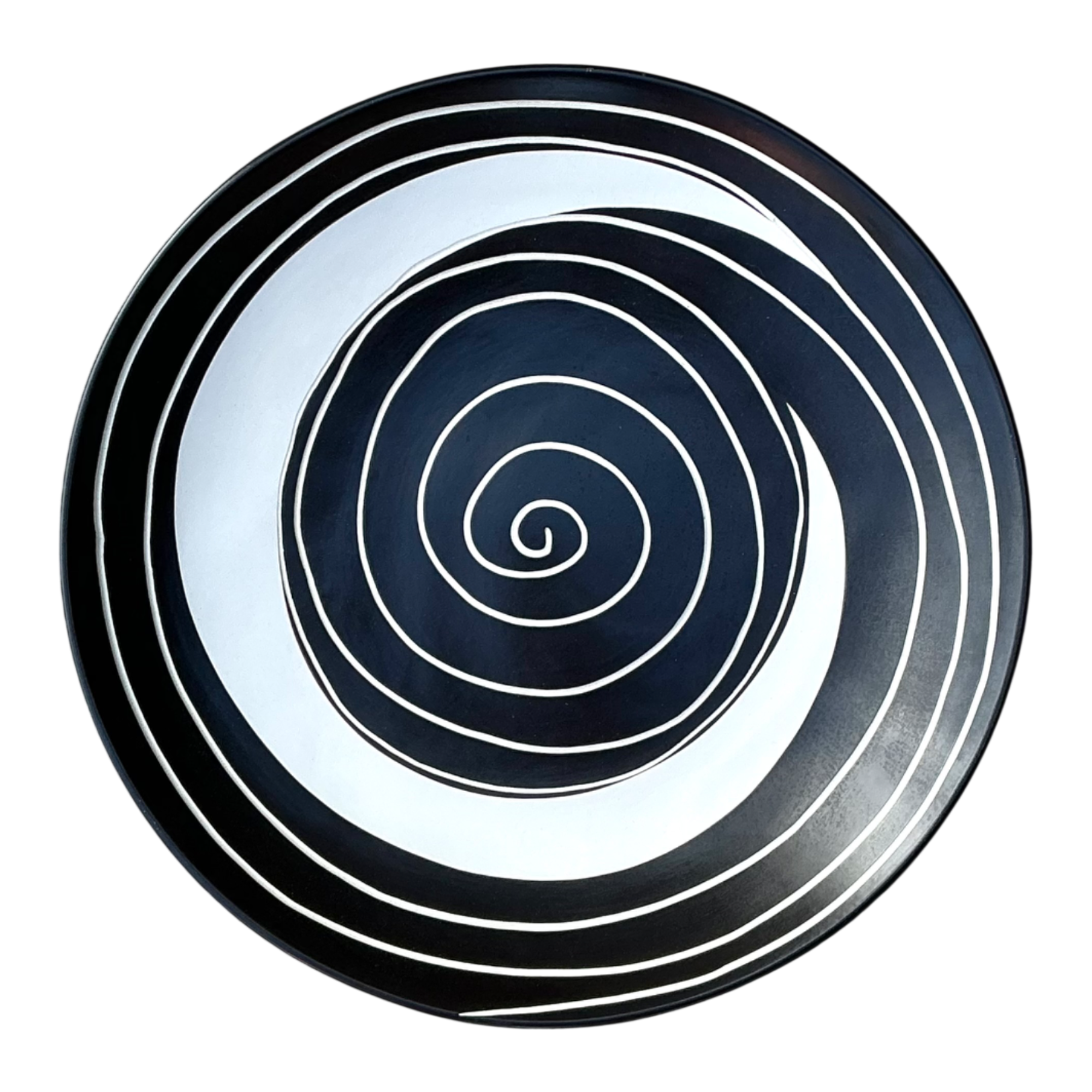 Vintage Monumental Black and White Spiral Ceramic Plate — additional photo 1