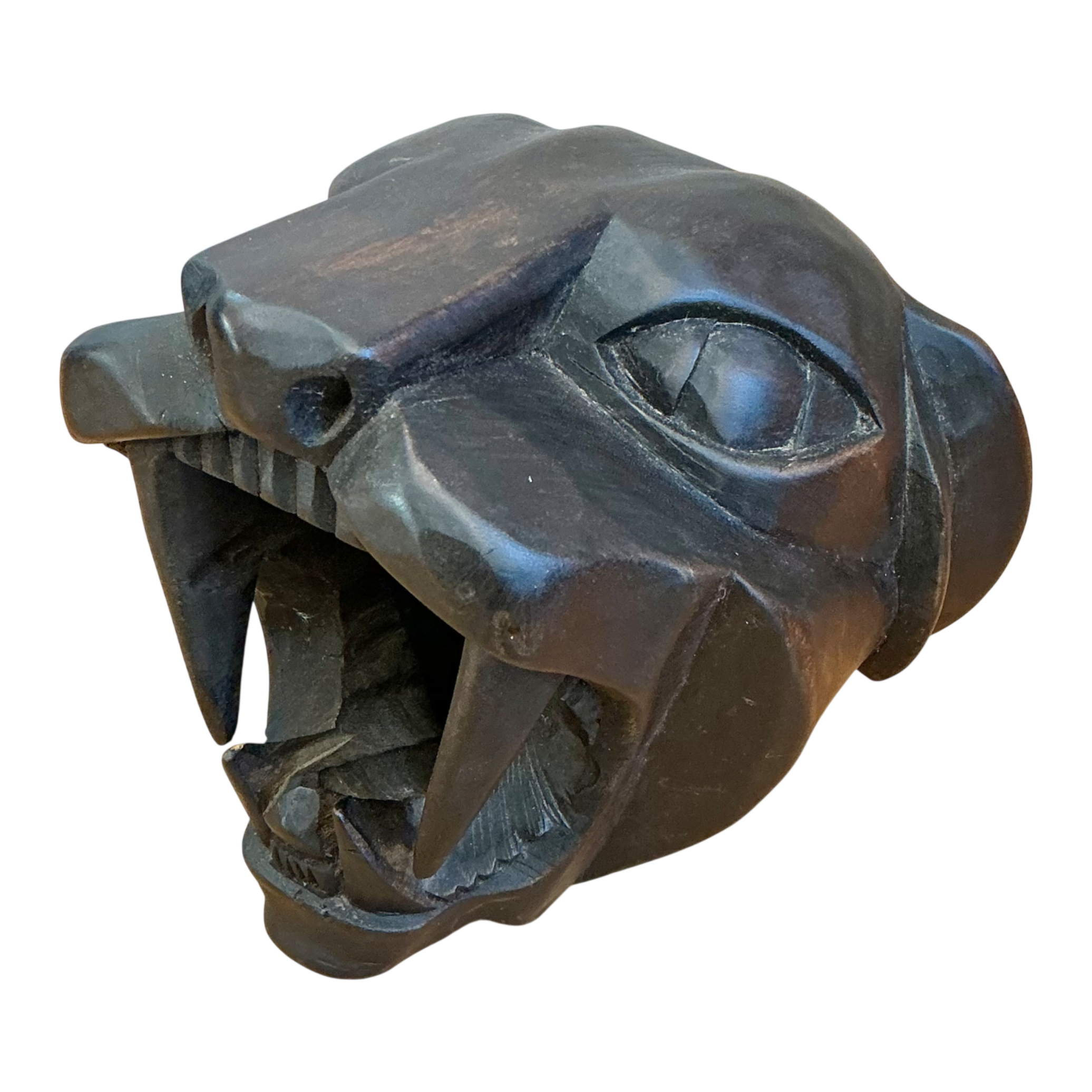 Vintage Hand-Carved Wooden Panther Head — additional photo 1