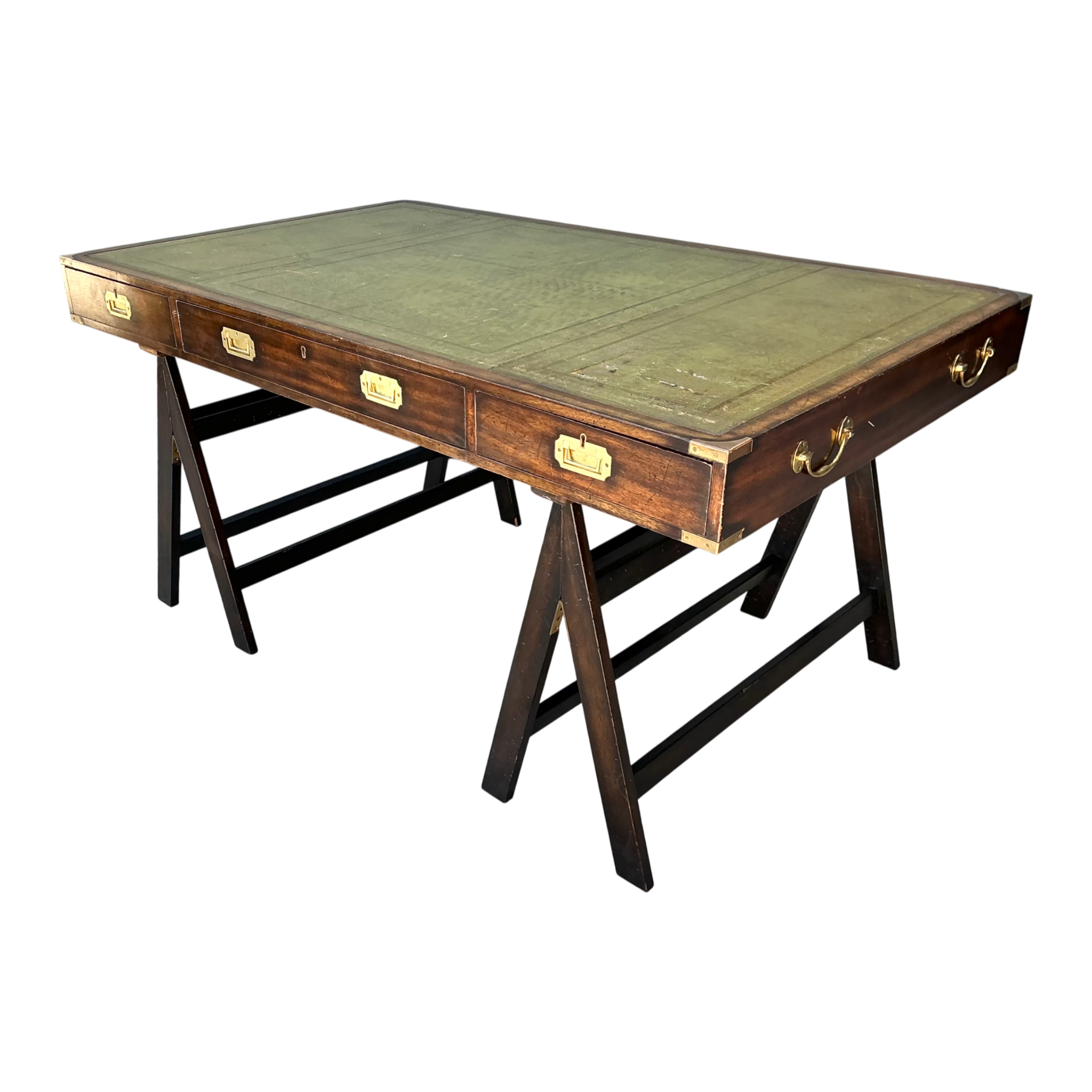 Vintage Wood and Leather Campaign Desk — additional photo 1
