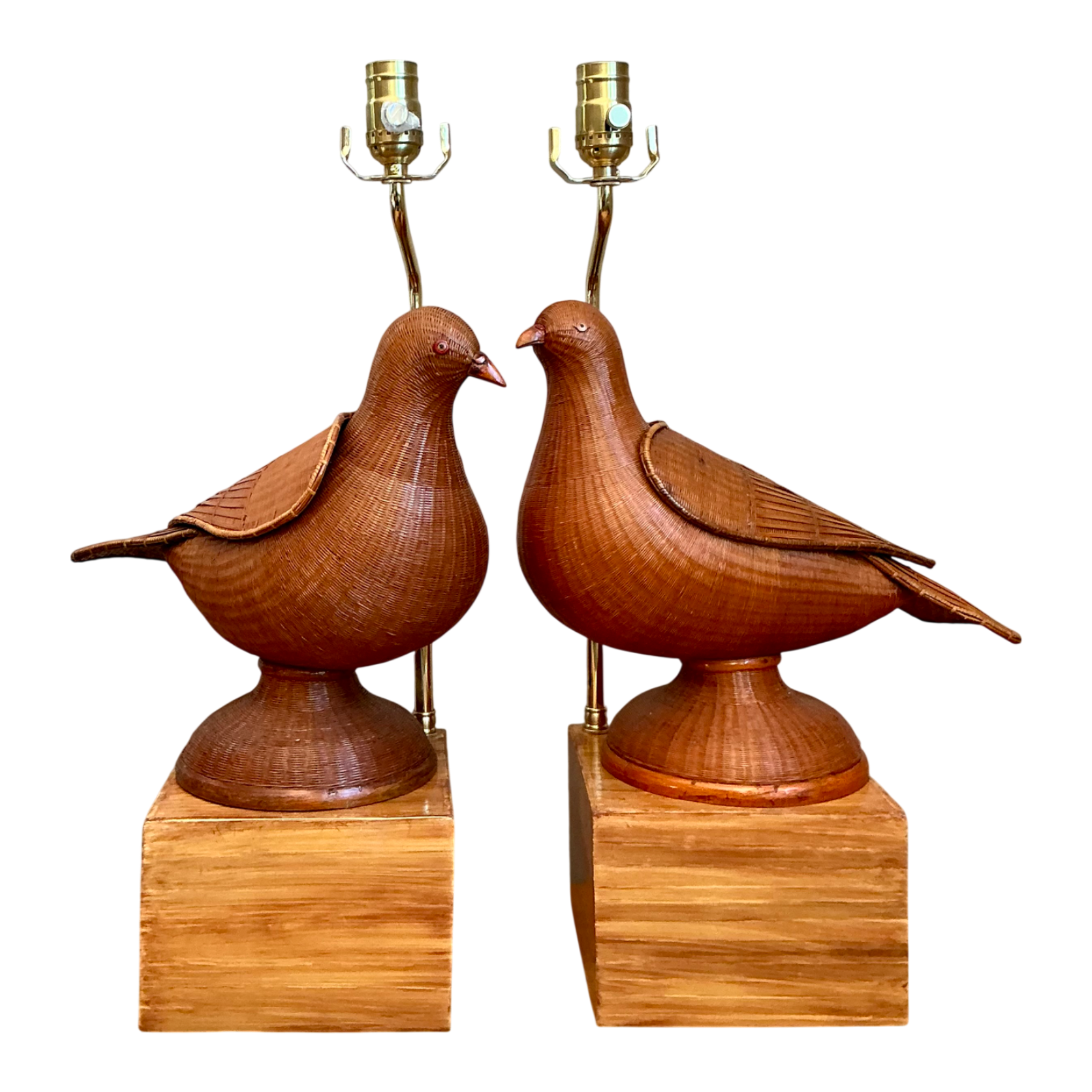 Vintage Shanghai Weave Lovebird Lamps- A Pair — additional photo 1