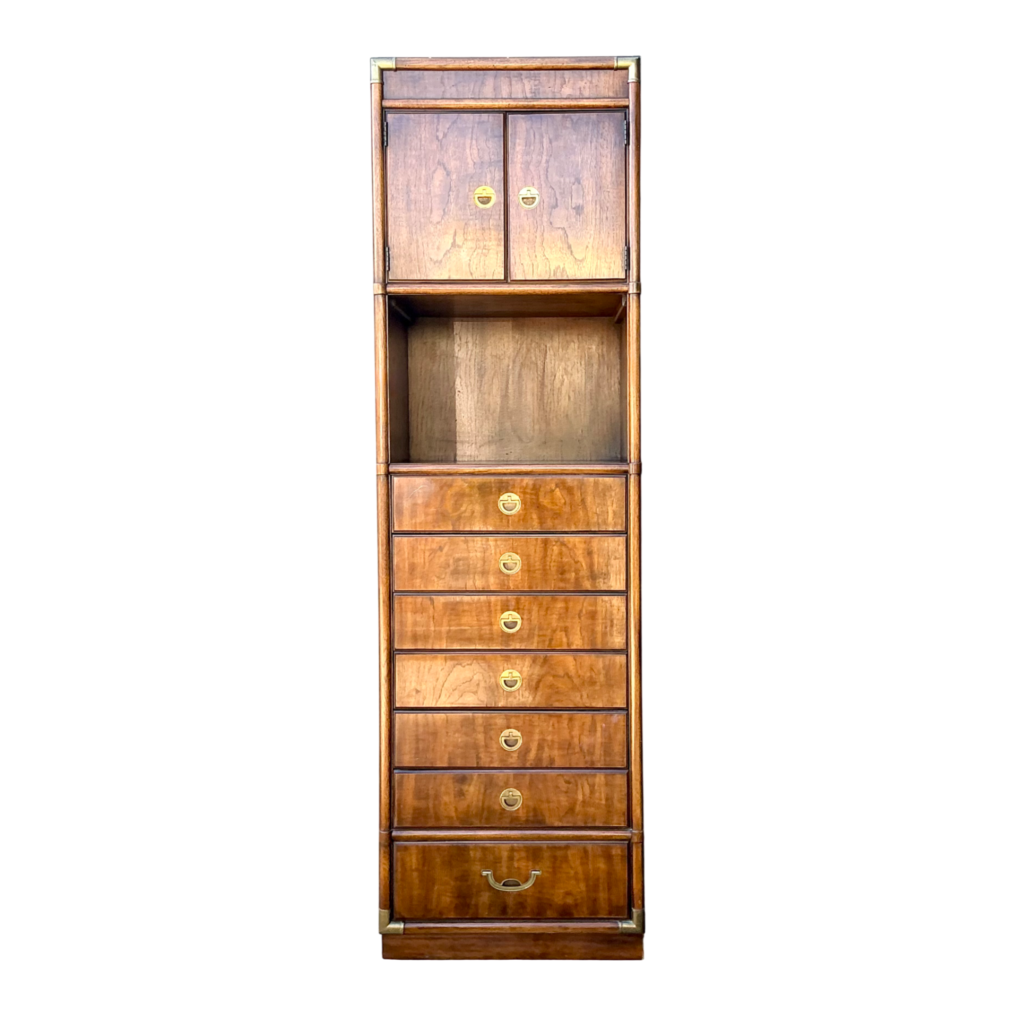 Vintage Drexel Wood and Metal Campaign Tall Cabinet — additional photo 1