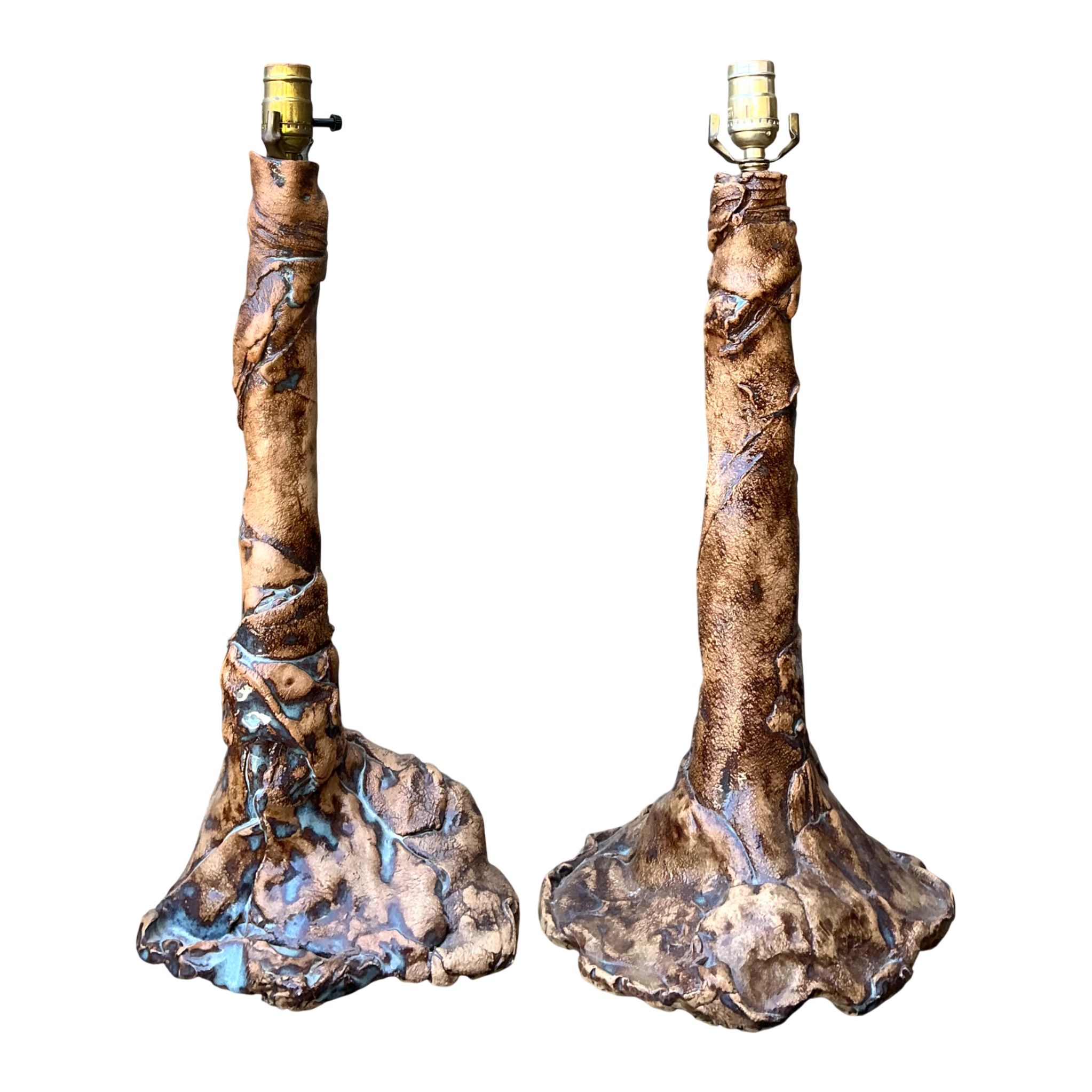 Vintage Hand Made Faux Bois Ceramic Lamps - A Pair — additional photo 1