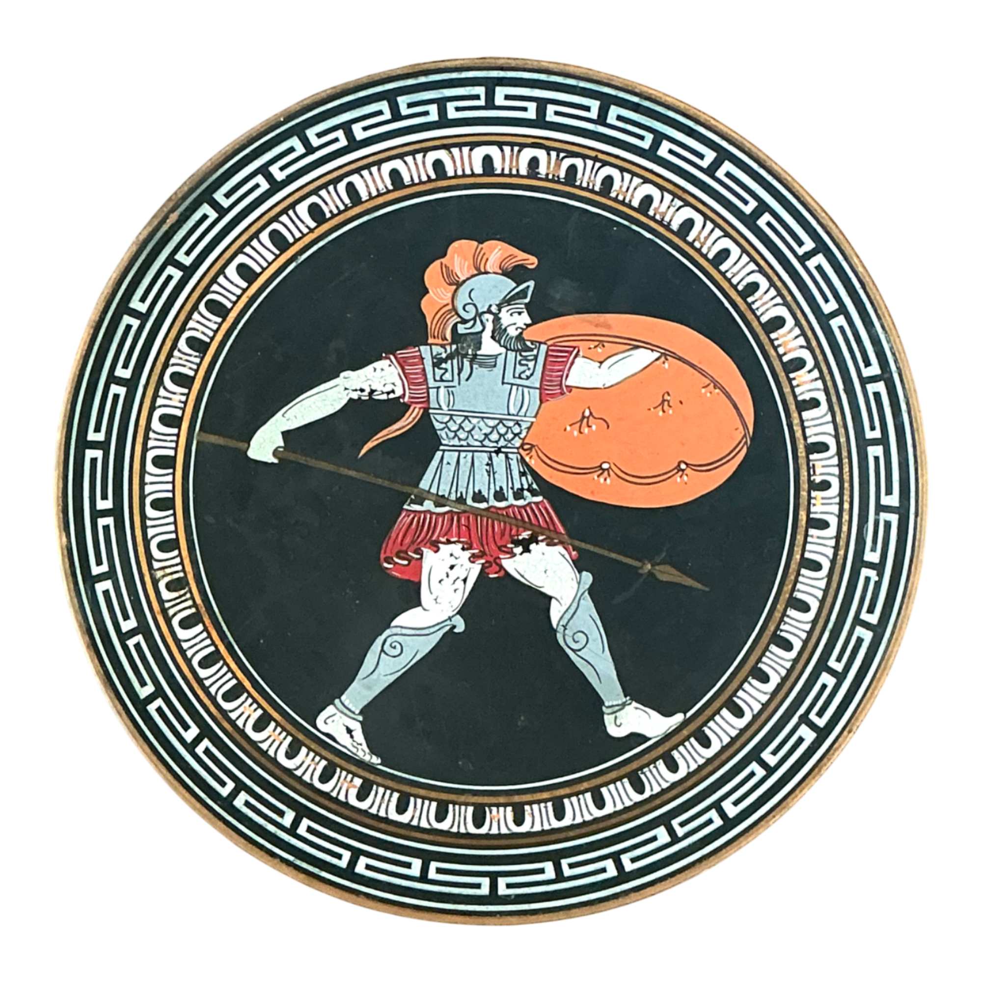 Vintage Painted Metal Plate with Greek Warrior — additional photo 1
