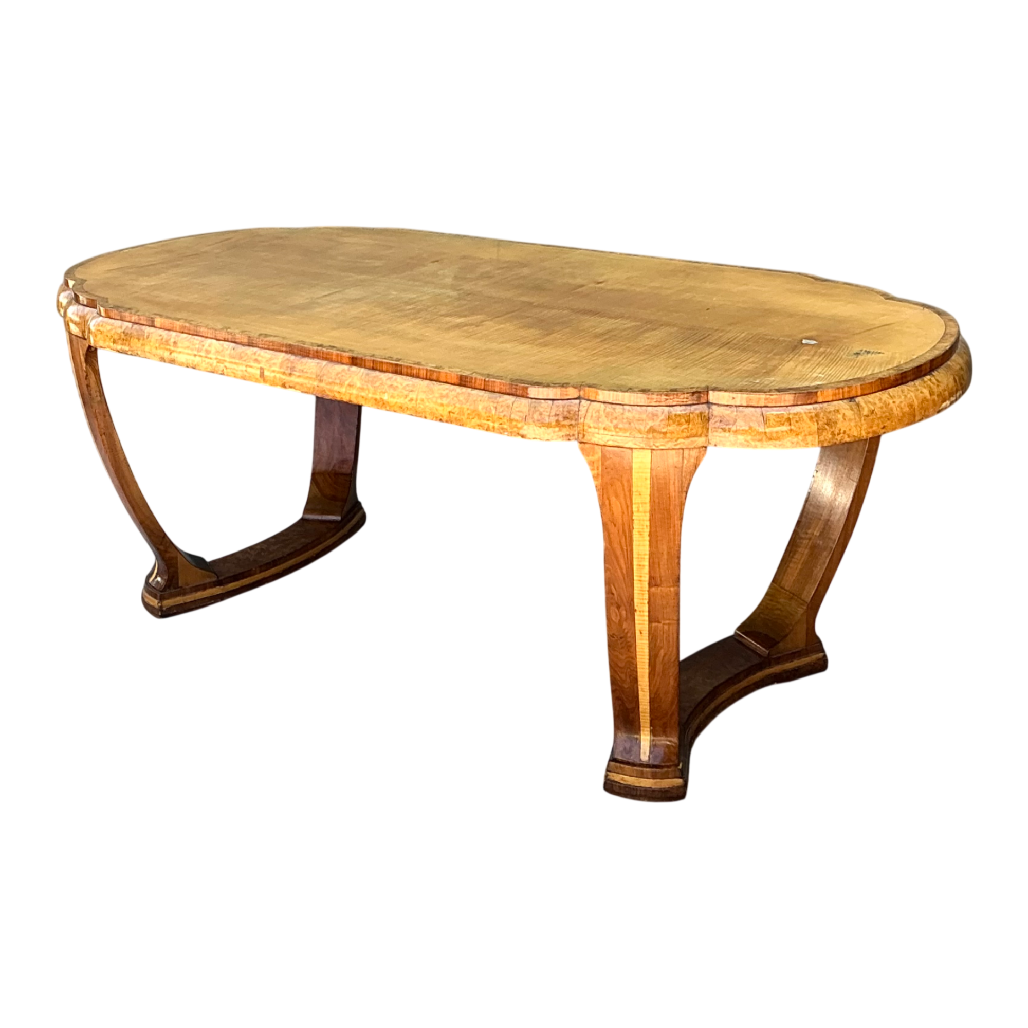 Vintage Art Deco Scalloped Edge Burl Wood Center Hall Table — additional photo 1