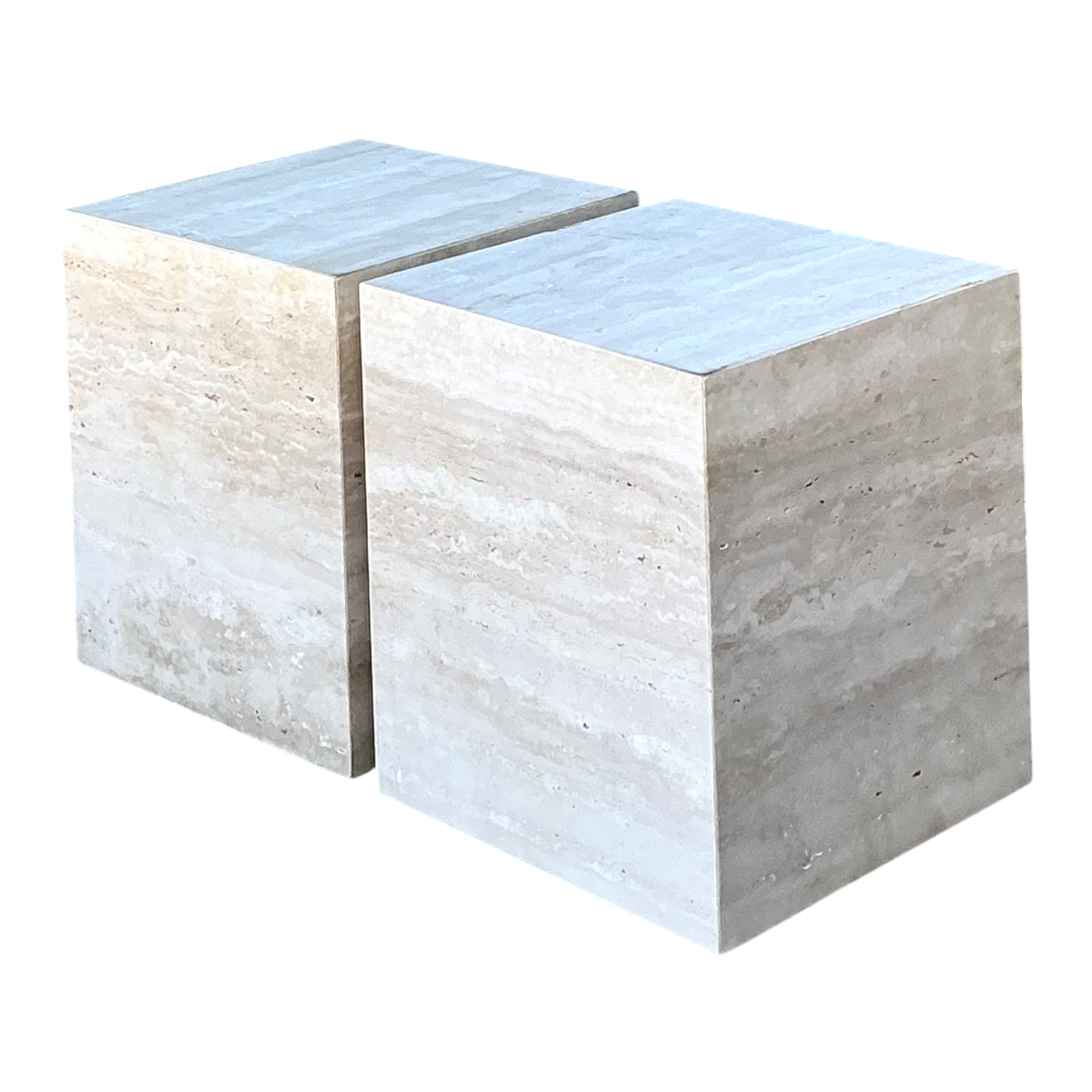 Vintage Travertine Cube Side Tables - A Pair — additional photo 1