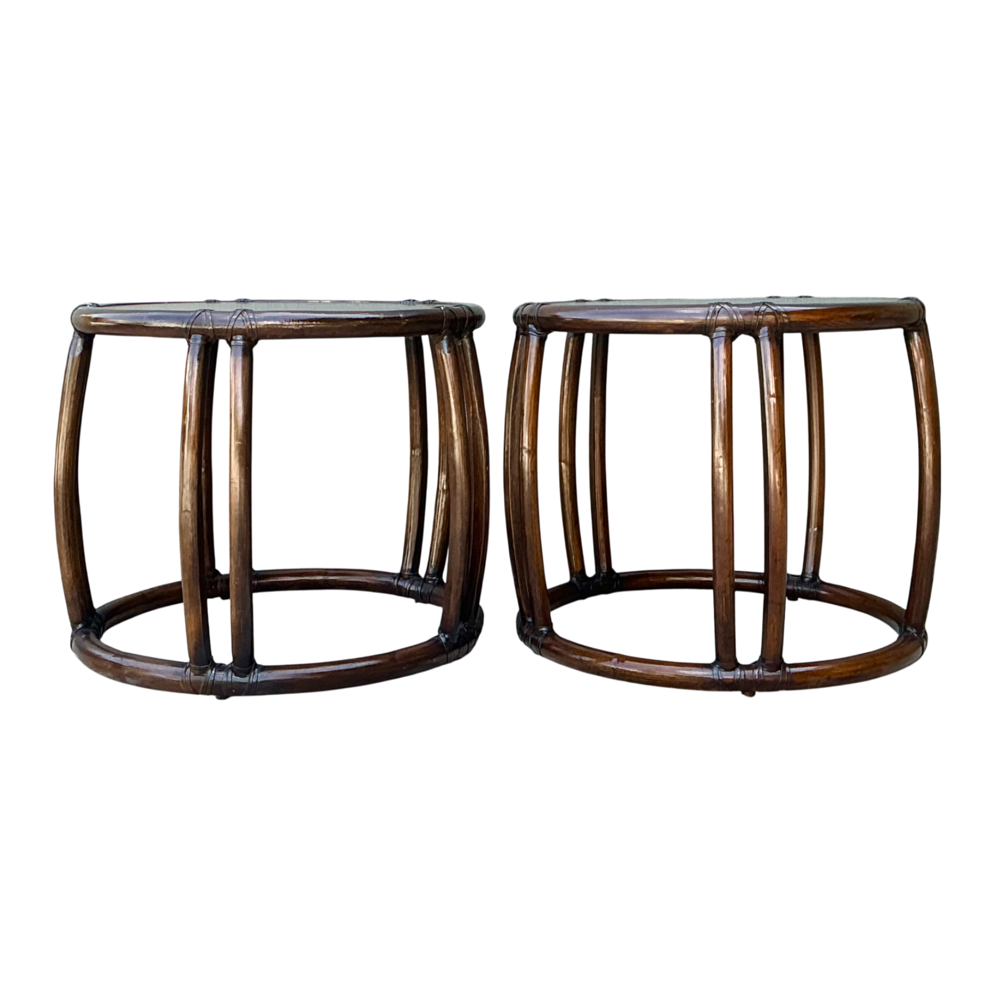Vintage McGuire Rattan Drum Side Tables - A Pair — additional photo 1