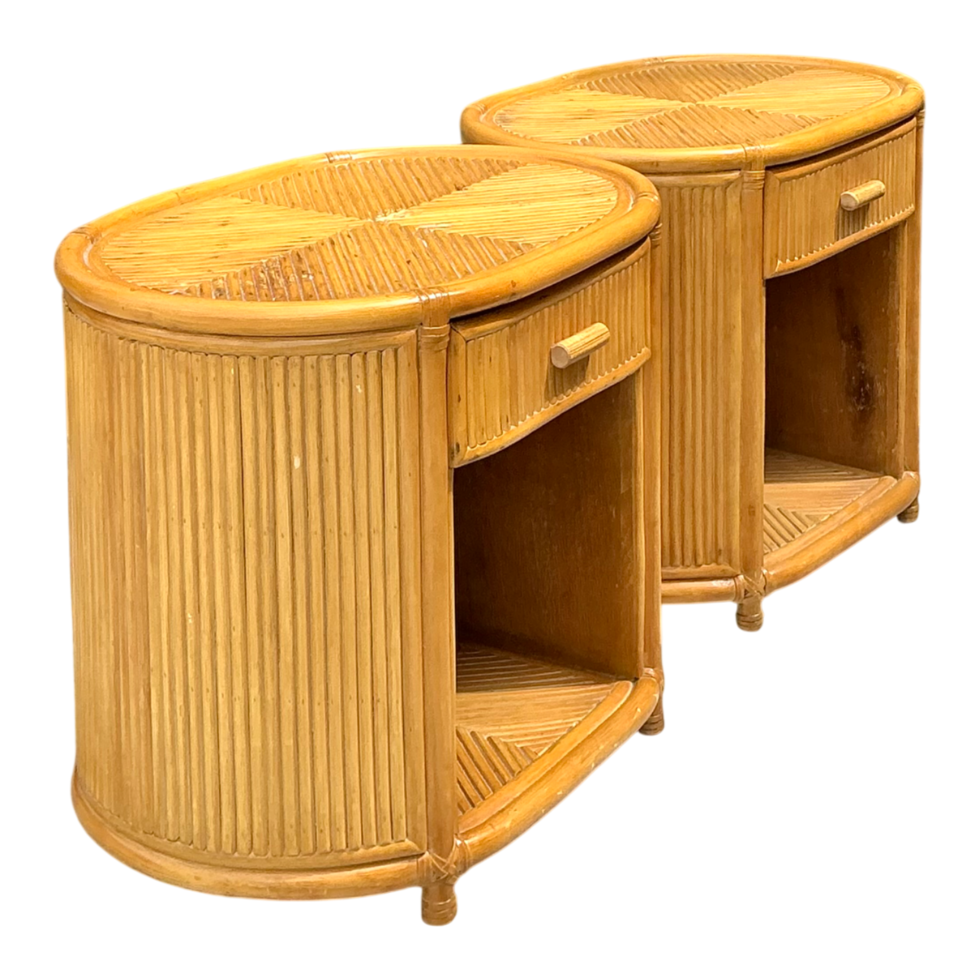 Vintage Rattan Oval Nightstands - A Pair — additional photo 1