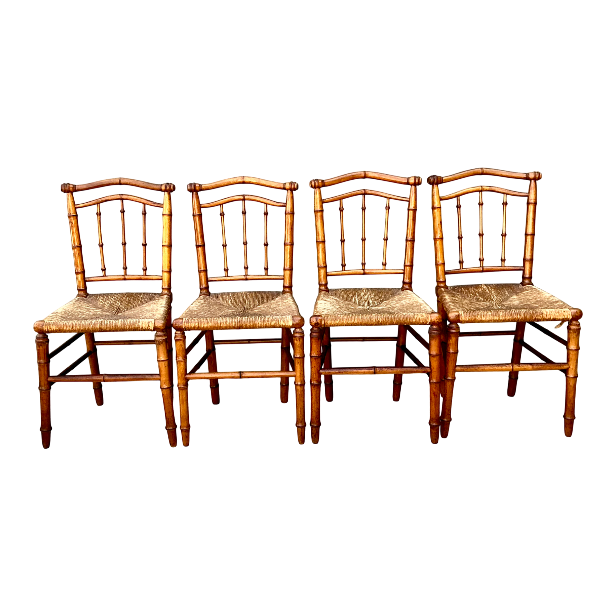 Vintage Bamboo-Style Wood and Cane Chairs - Set of 4 — additional photo 1