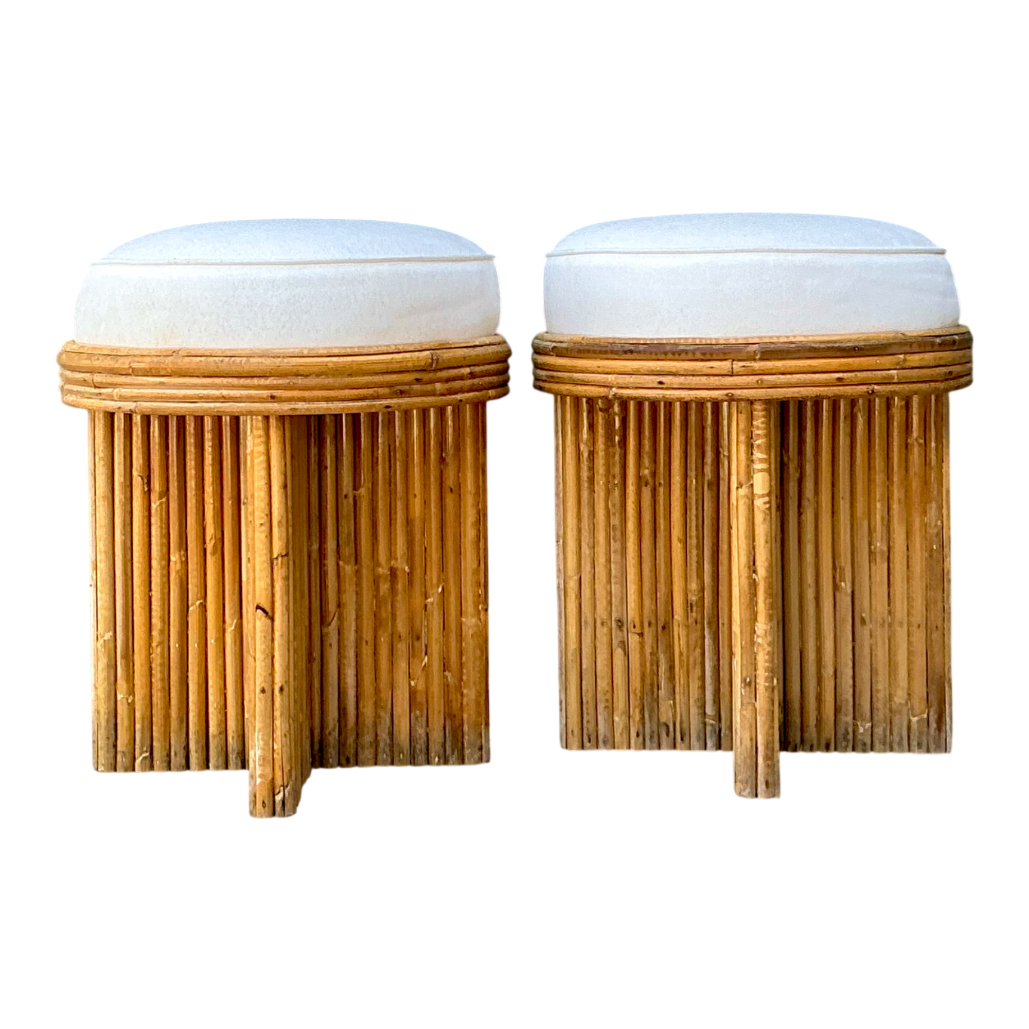 Vintage Rattan Drum Stools - A Pair — additional photo 1