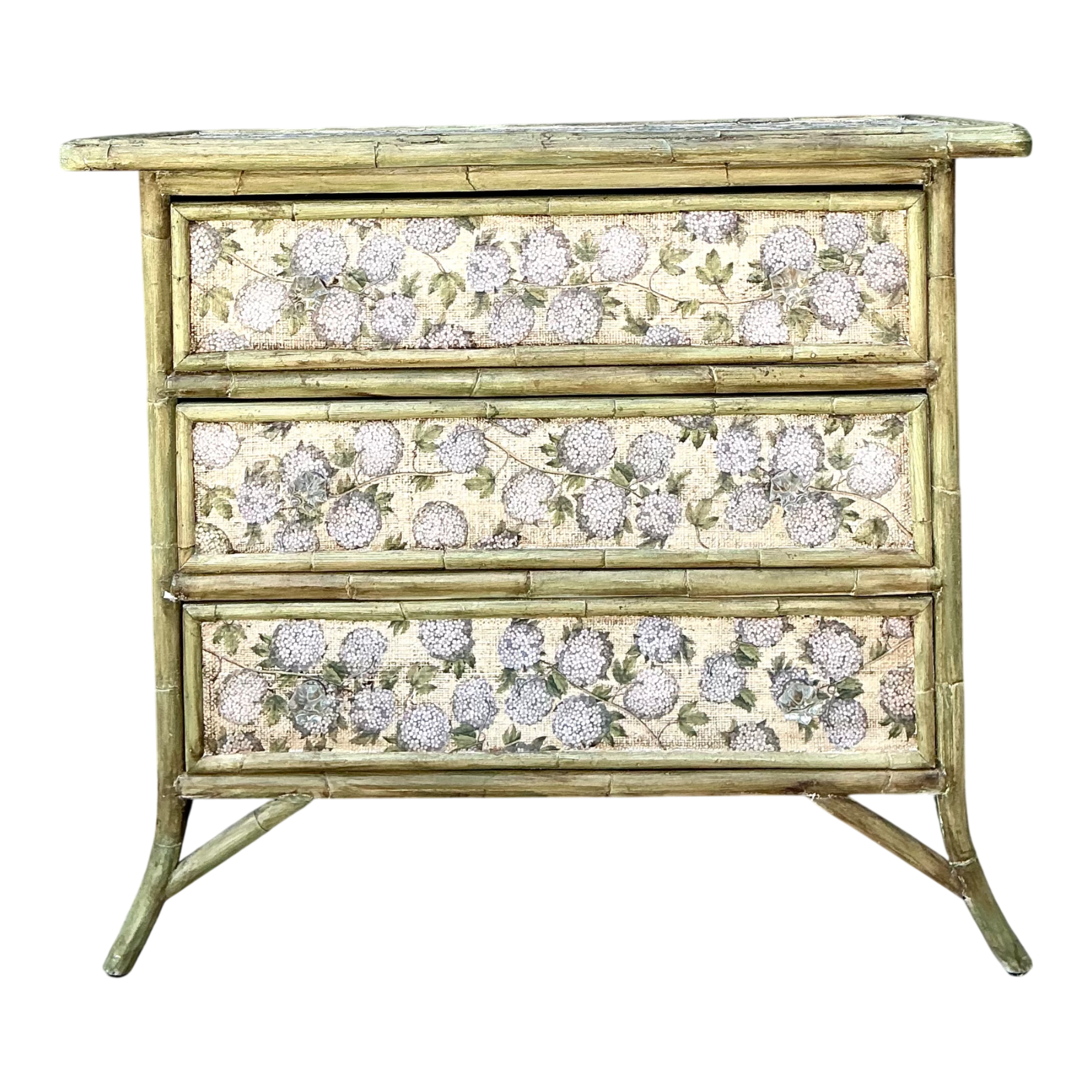 Vintage Rattan and Grasscloth Three-Drawer Chest — additional photo 1