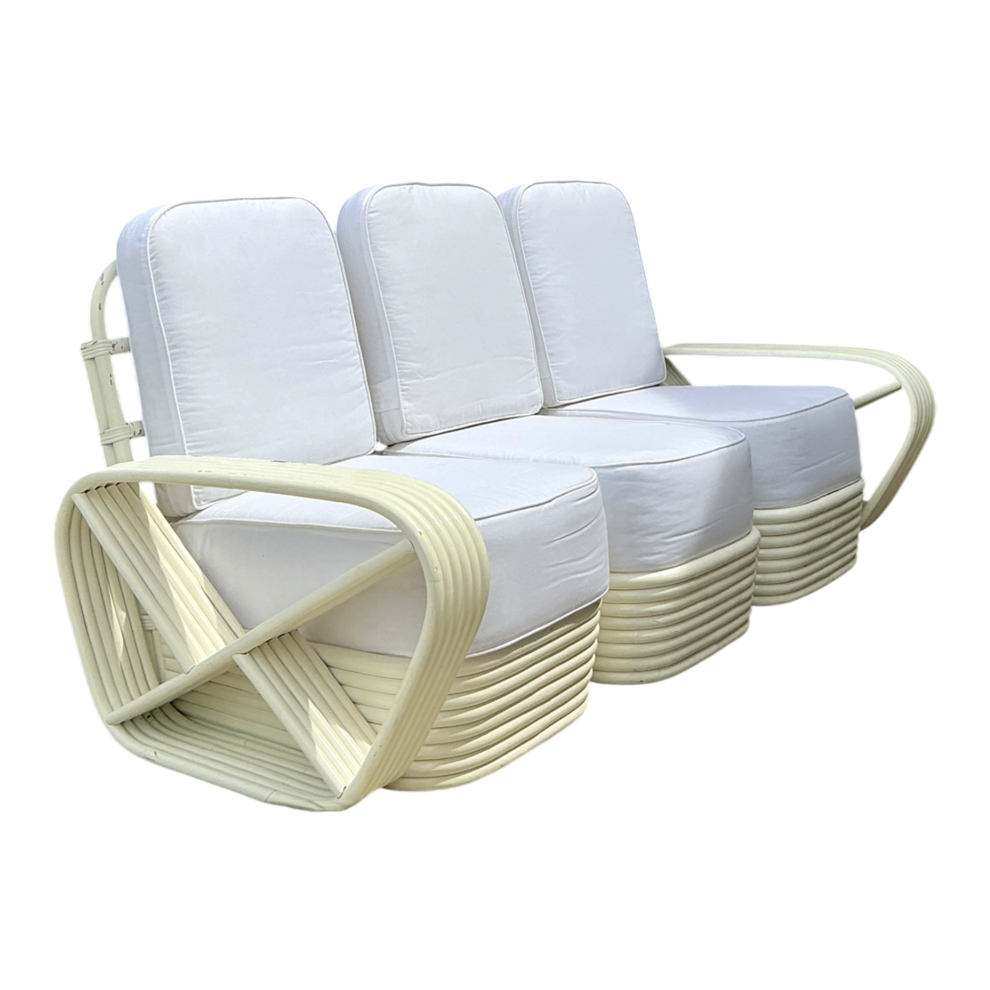Vintage Paul Frankl Six Strand White Rattan Sofa — additional photo 1