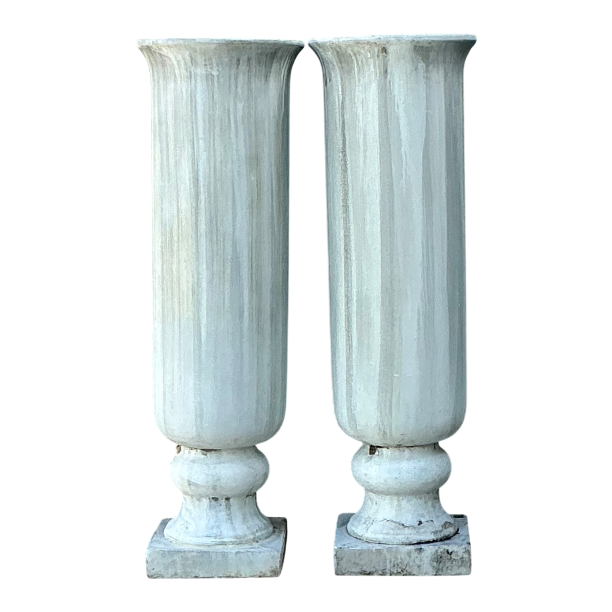 Vintage Tall Fluted Plaster Covered Resin Urns - A Pair — additional photo 1