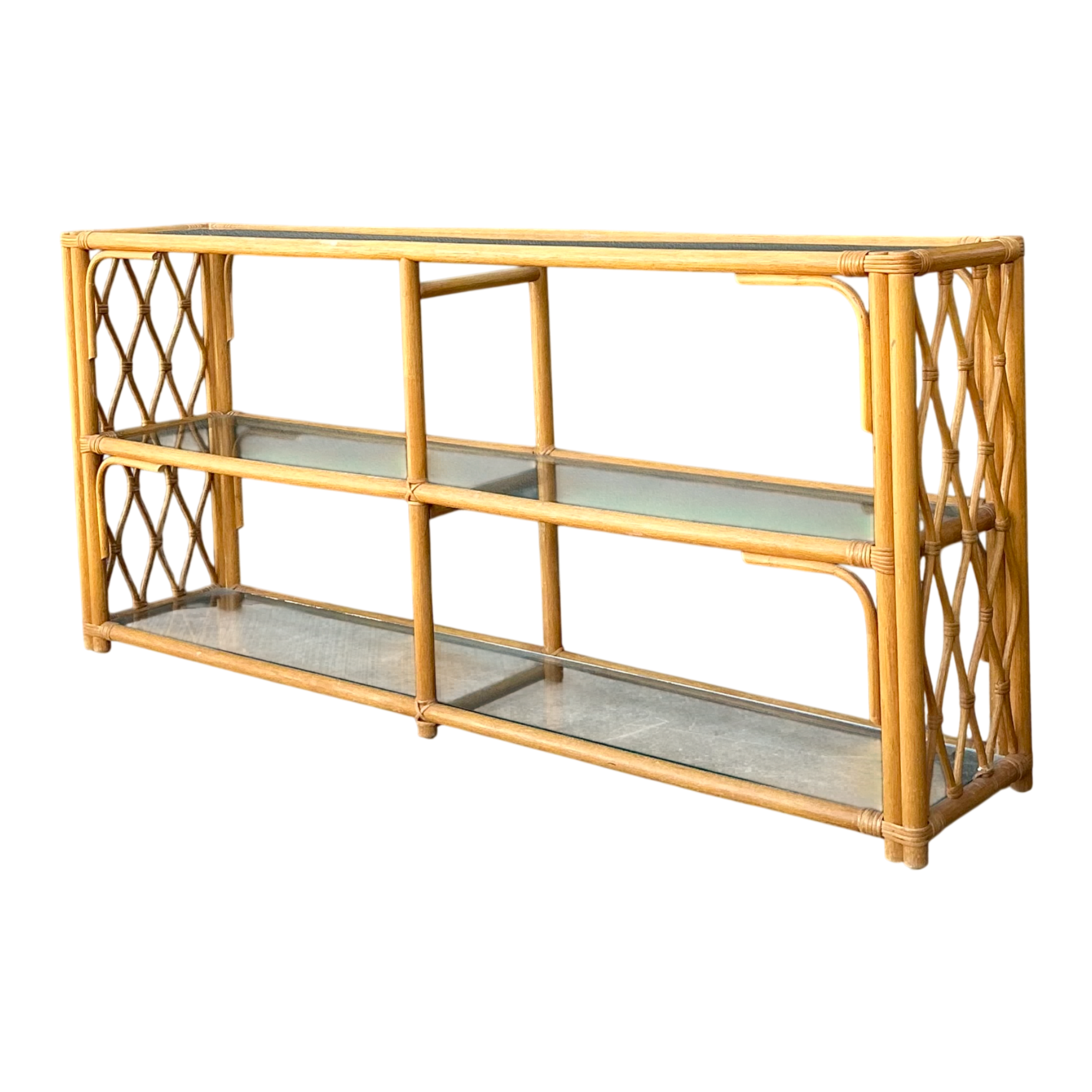 Vintage Trellis Rattan and Glass Console Table — additional photo 1