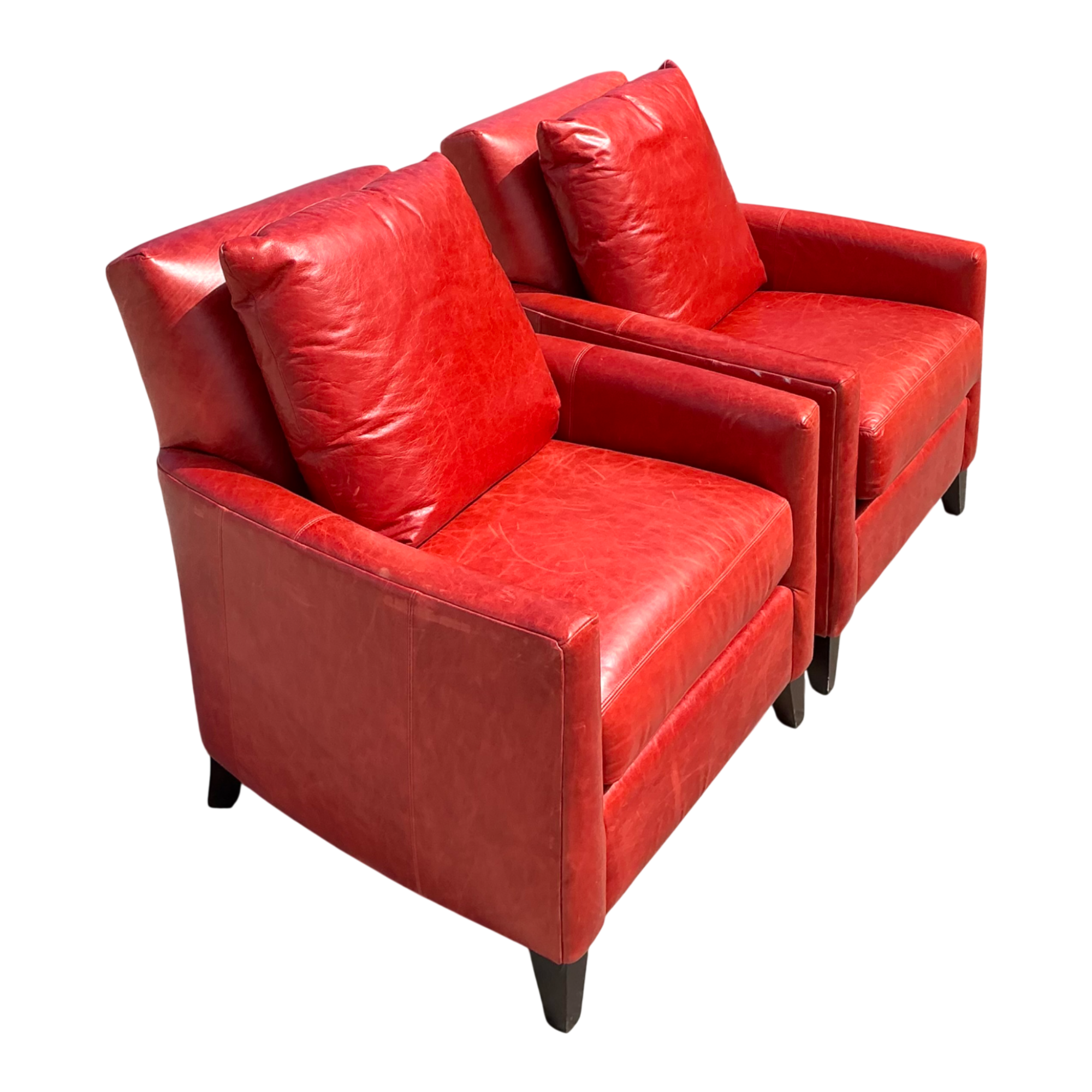 Vintage Bassett Red Leather Club Chairs - A Pair — additional photo 1