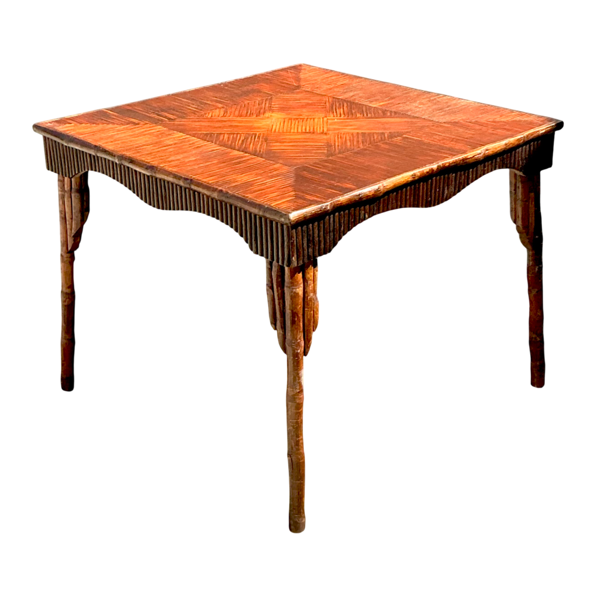 Vintage Dark Bamboo Parquetry Square Game Table — additional photo 1