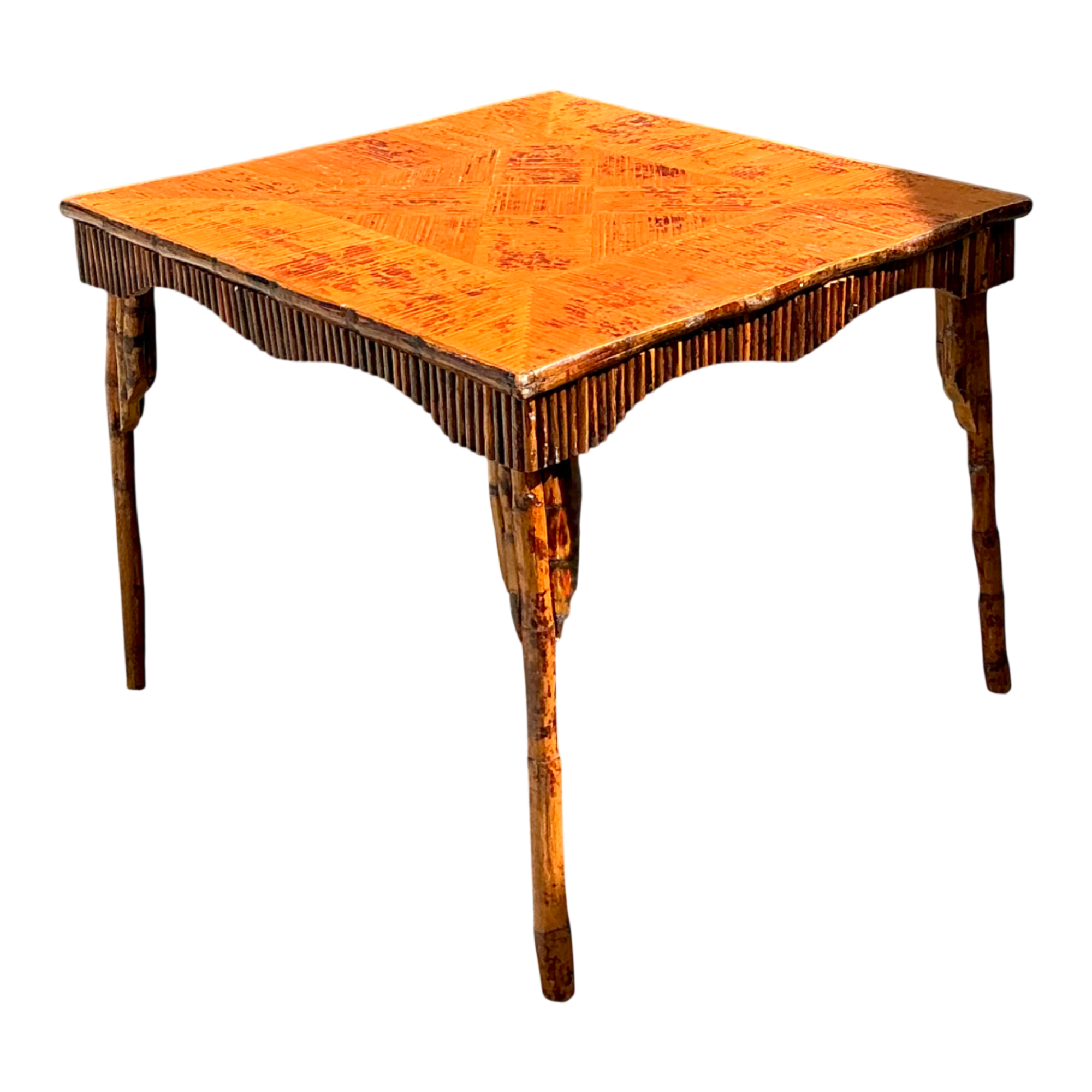 Vintage Light Bamboo Parquetry Game Table — additional photo 1