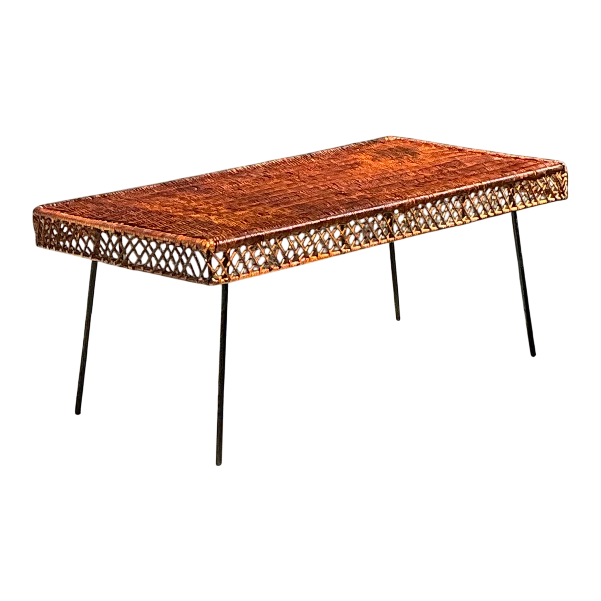 Vintage Woven Rattan and Metal Coffee Table — additional photo 1