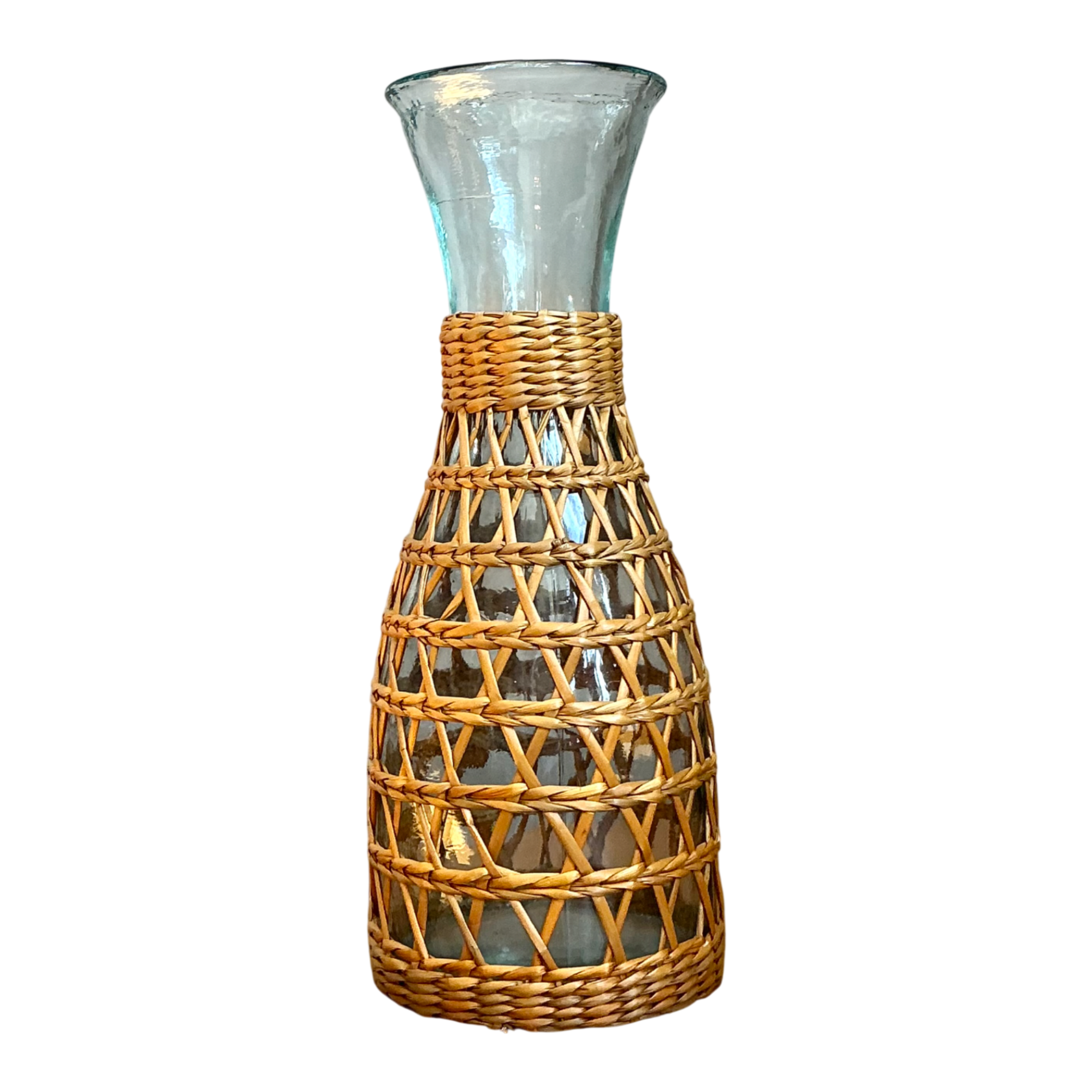 Vintage Woven Rattan and Glass Carafe — additional photo 1