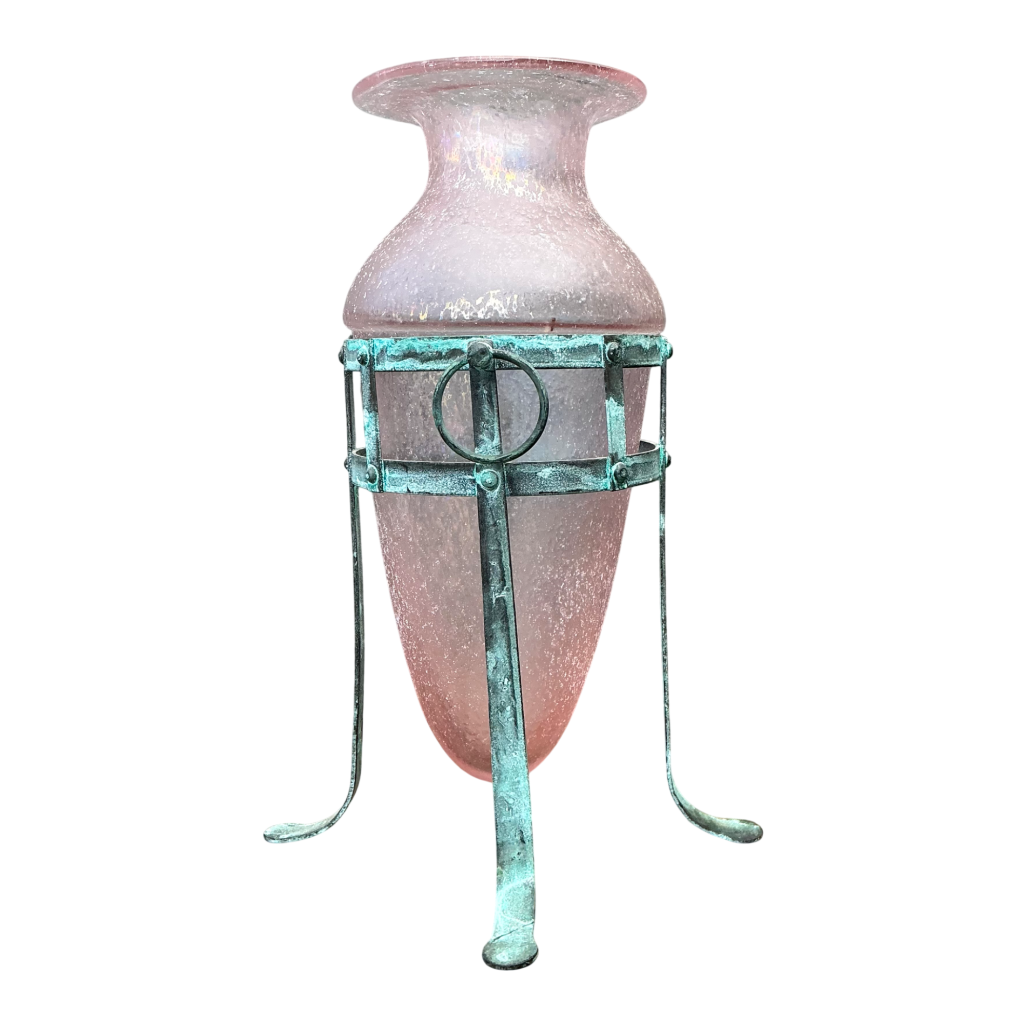 Vintage Patinated Metal Frame Glass Vase — additional photo 1