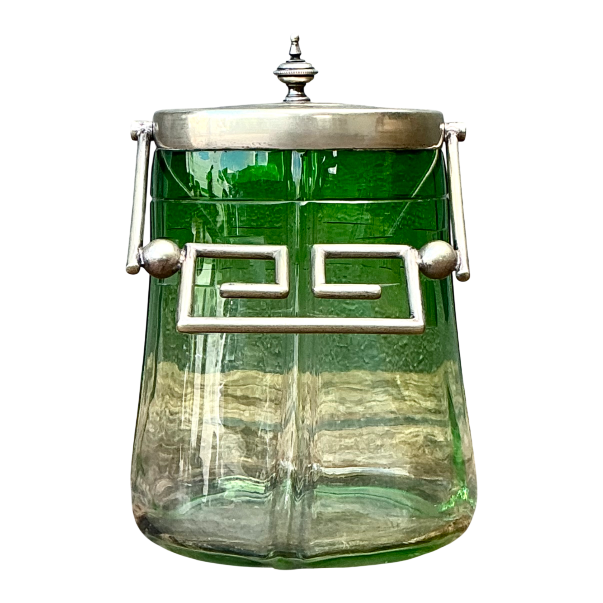 Vintage Green Glass and Metal Ice Bucket — additional photo 1
