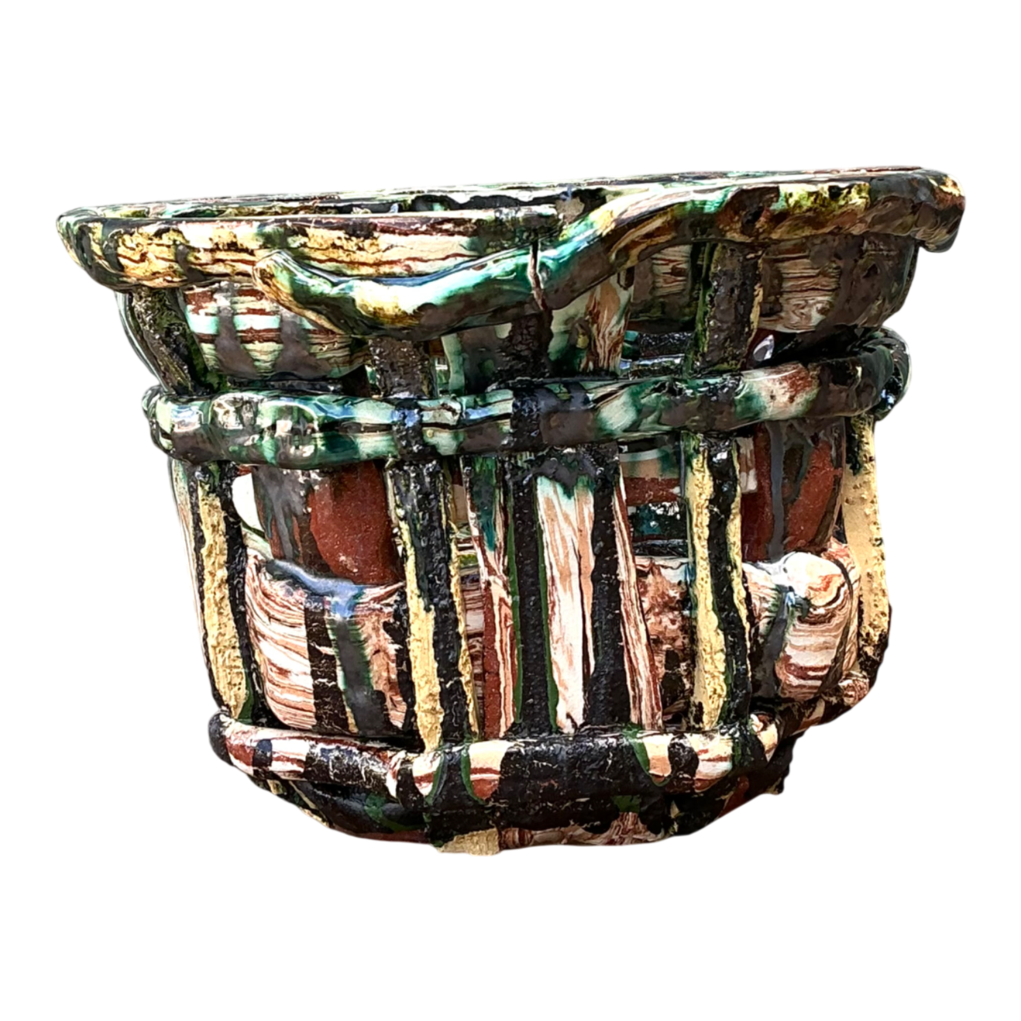 Vintage Multicolor Textured Ceramic Planter