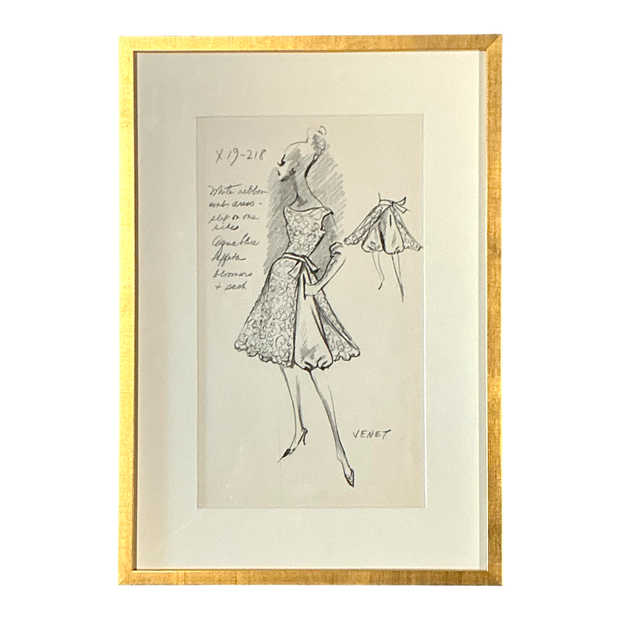Vintage Framed Phillipe Venet Fashion Illustration — additional photo 1