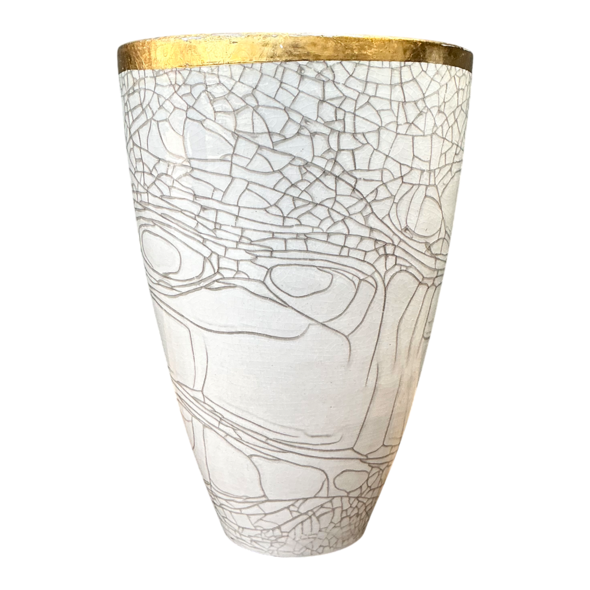 Vintage Italian Gold Rimmed Crackle Ceramic Vase — additional photo 1
