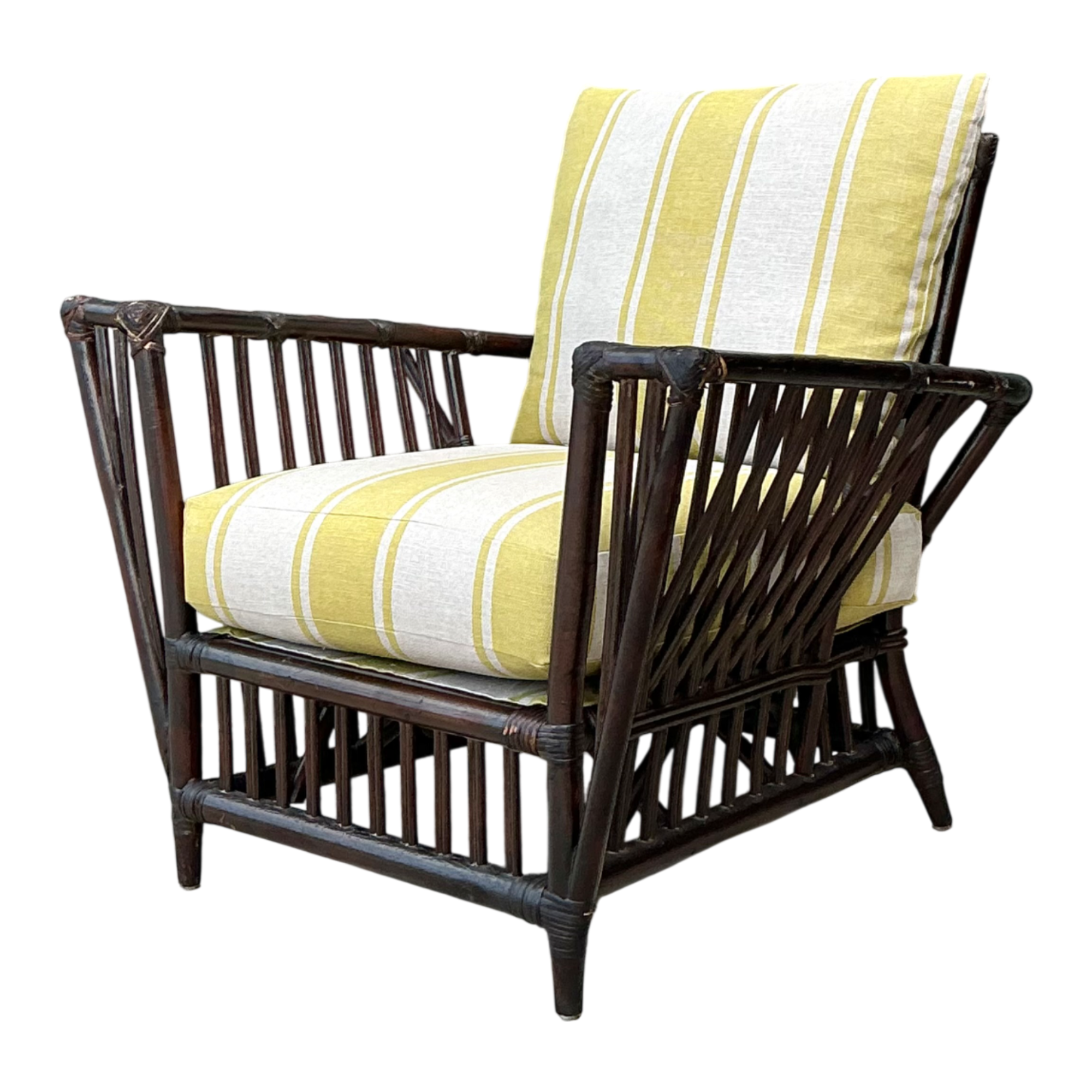 Vintage Stick Rattan Rattan Lounge Chair In Ralph Lauren Cabana Stripe — additional photo 1