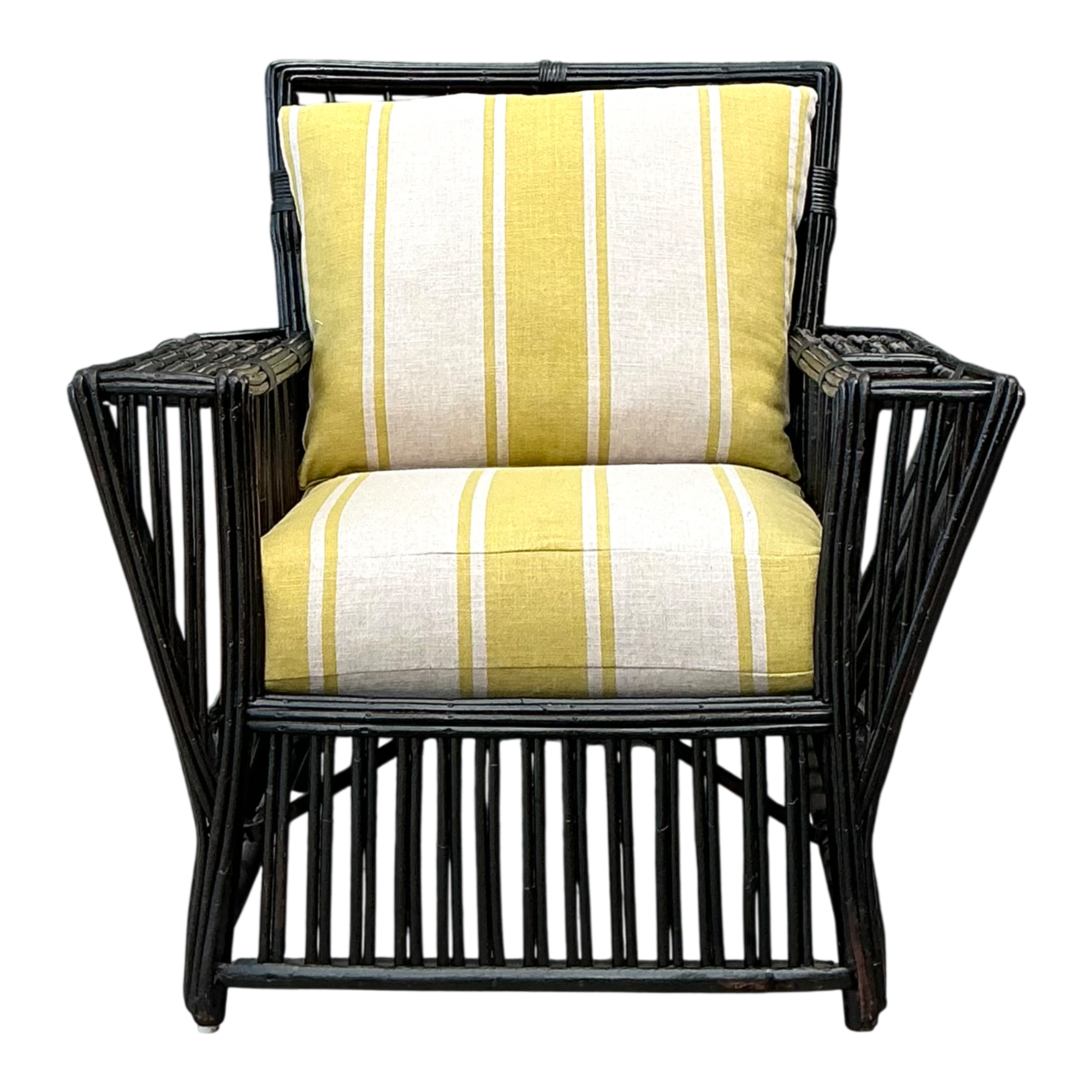 Vintage Stick Rattan Lounge Chair In Ralph Lauren Cabana Stripe — additional photo 1