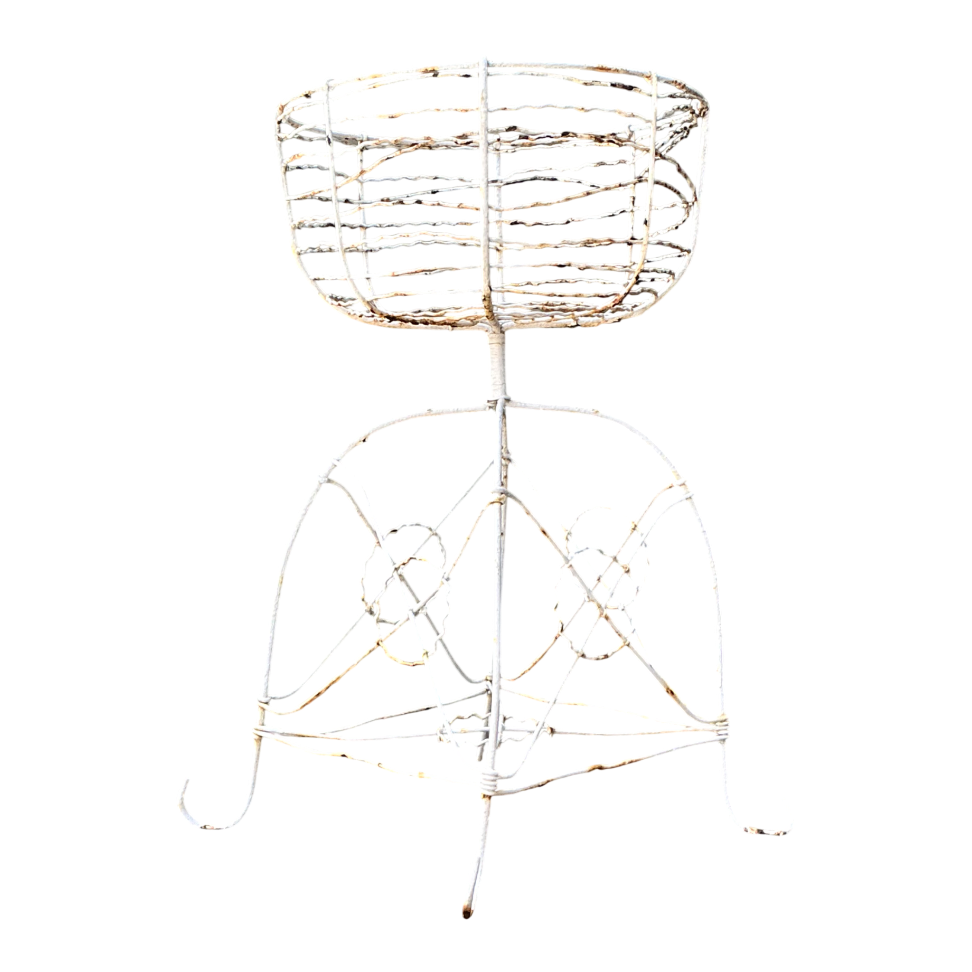 Vintage Distressed White Wire Plant Stand — additional photo 1