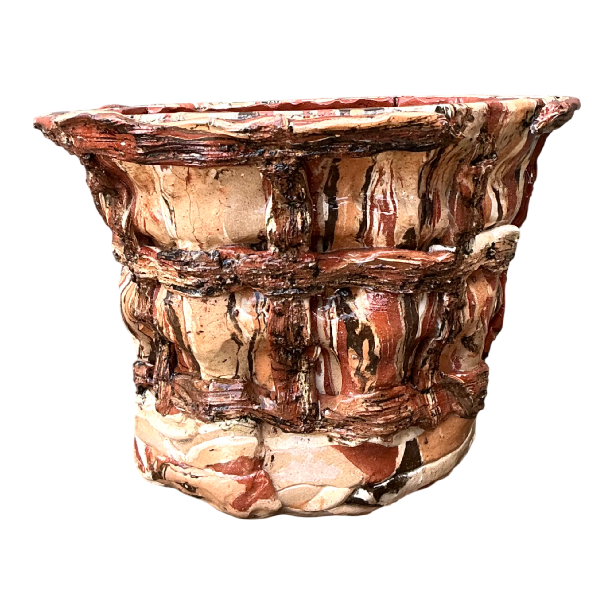 Vintage Textured Ceramic Basket Planter — additional photo 1