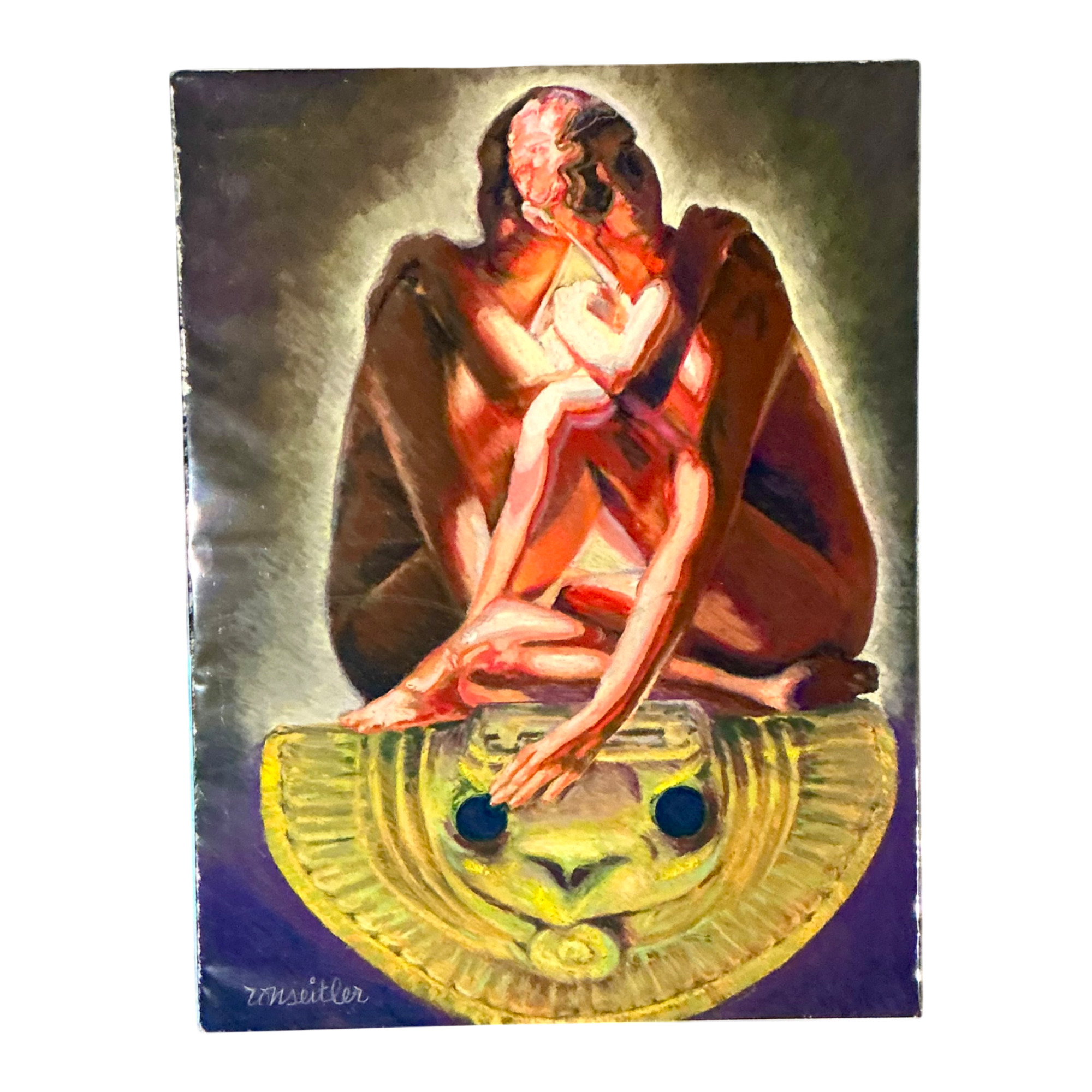 Vintage Ron Seitler Figurative Oil Crayon Drawing — additional photo 1