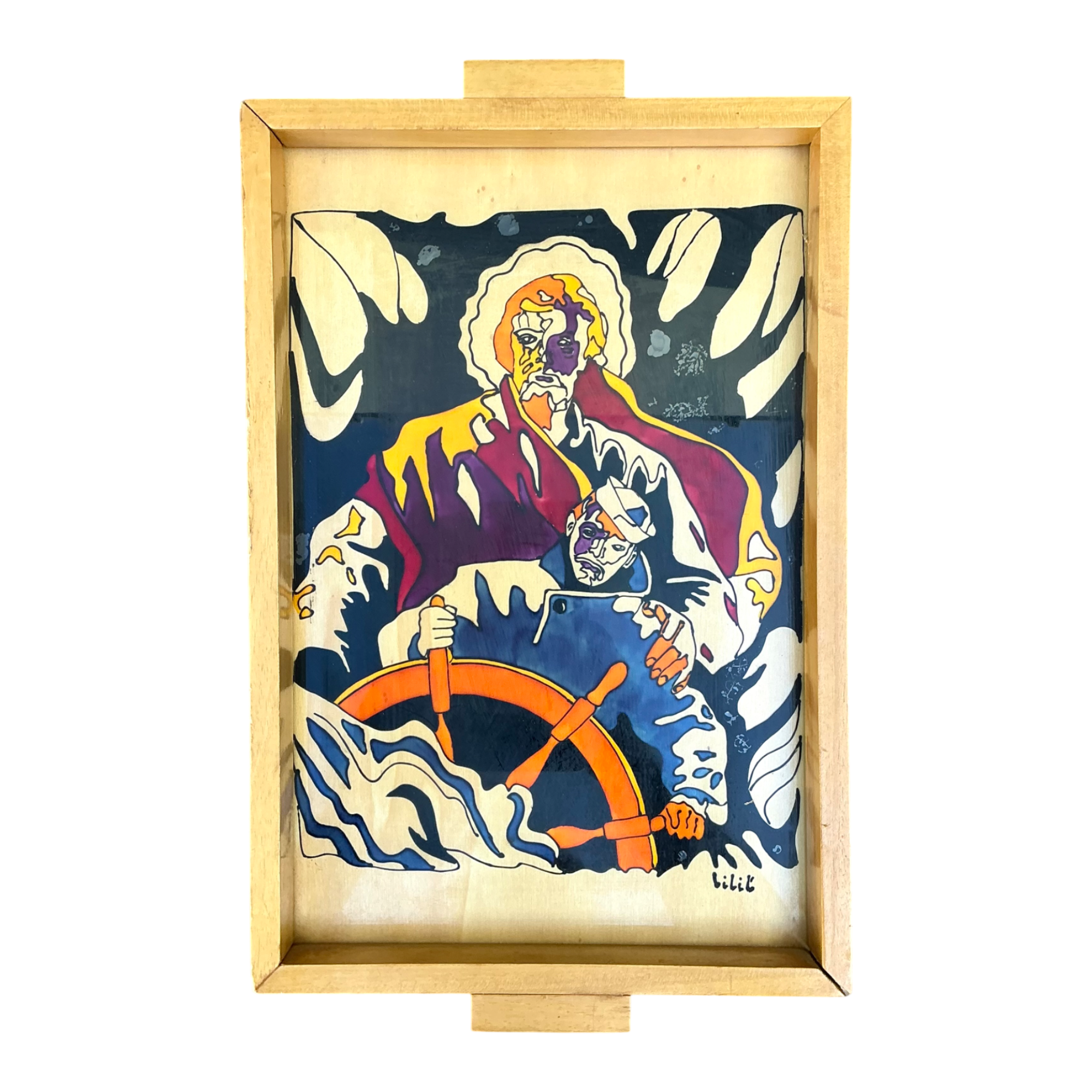 Vintage Nautical Painted Wood Art Tray — additional photo 1