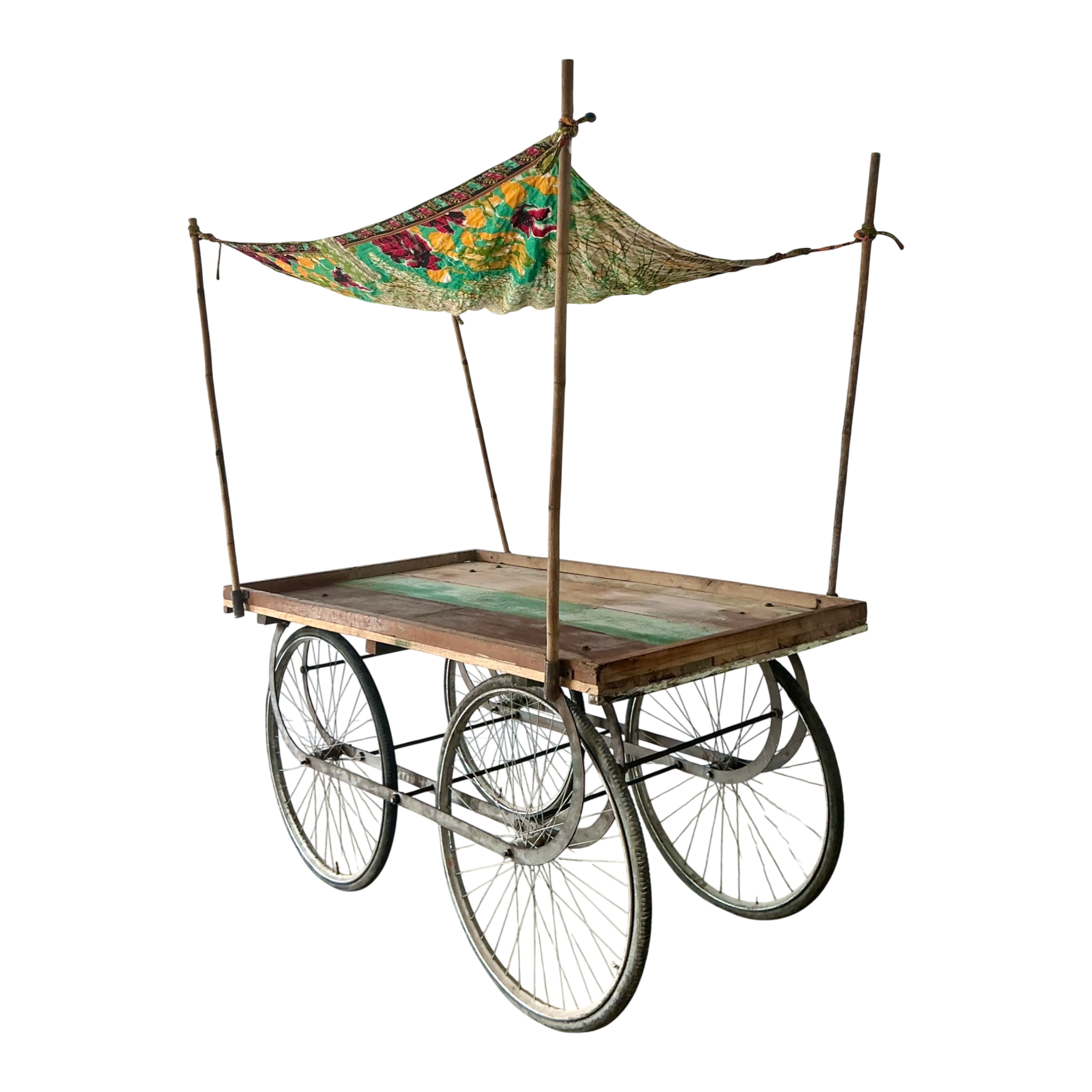 Vintage Wooden Market Cart with Fabric Canopy — additional photo 1