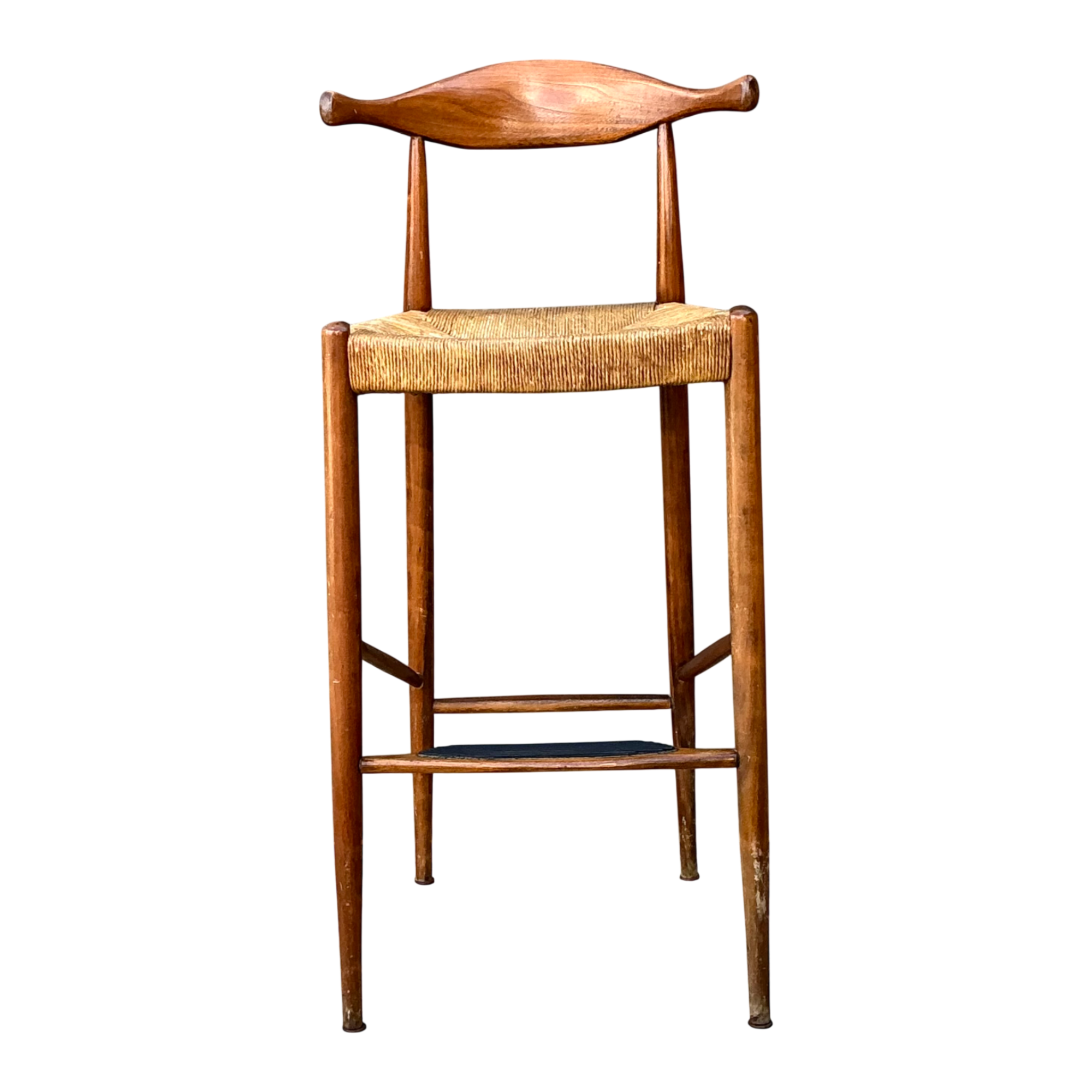 Vintage MCM Wood and Rush Bar Stool — additional photo 1