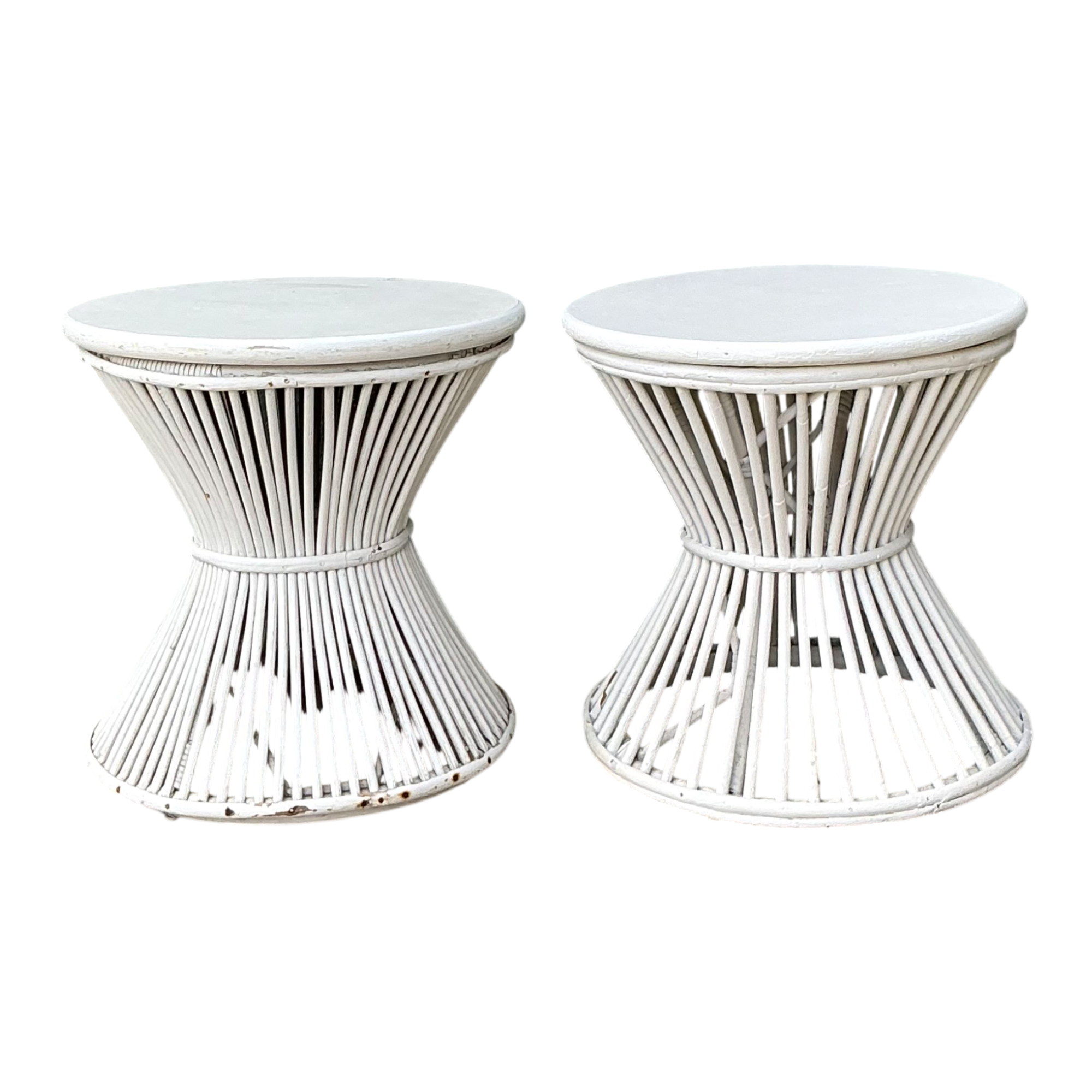 Vintage White Stick Rattan Hourglass Tables - A Pair — additional photo 1