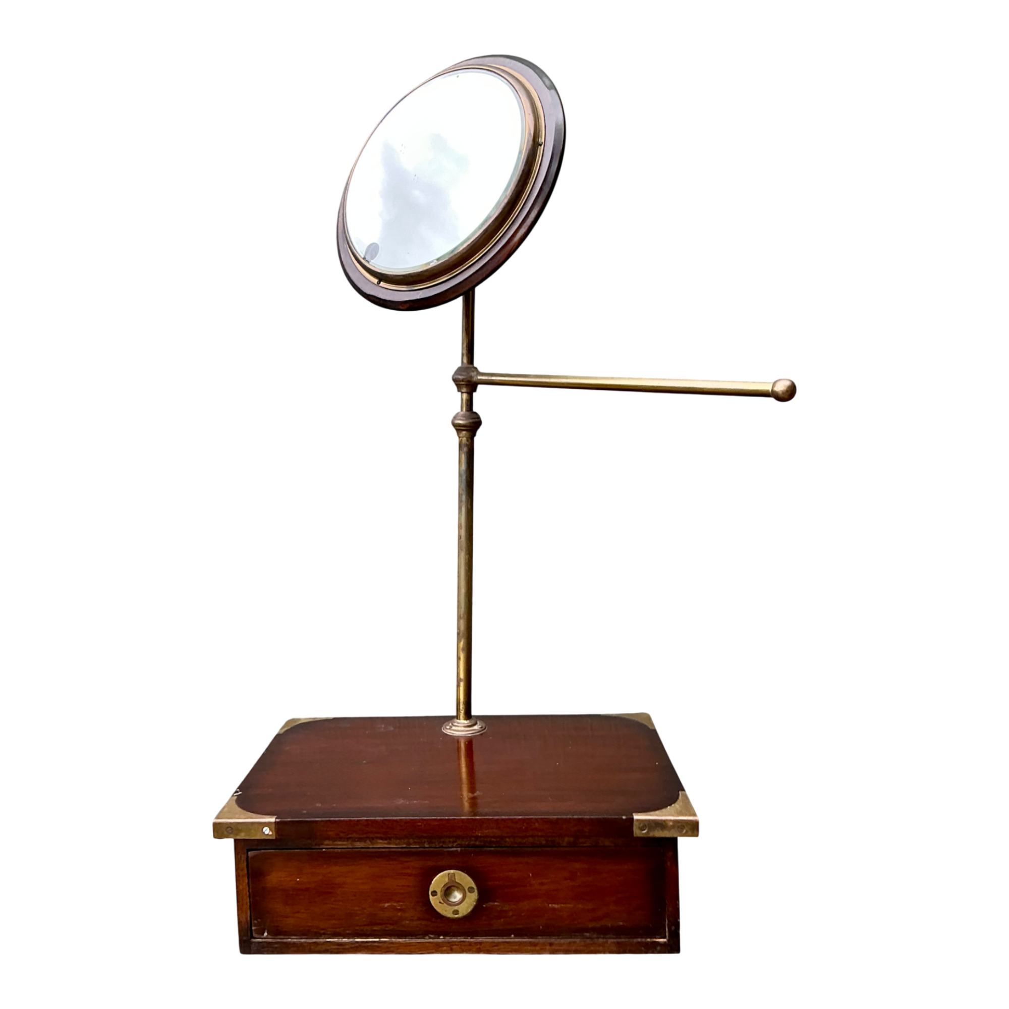 Vintage Brass and Wood Campaign Vanity Mirror — additional photo 1