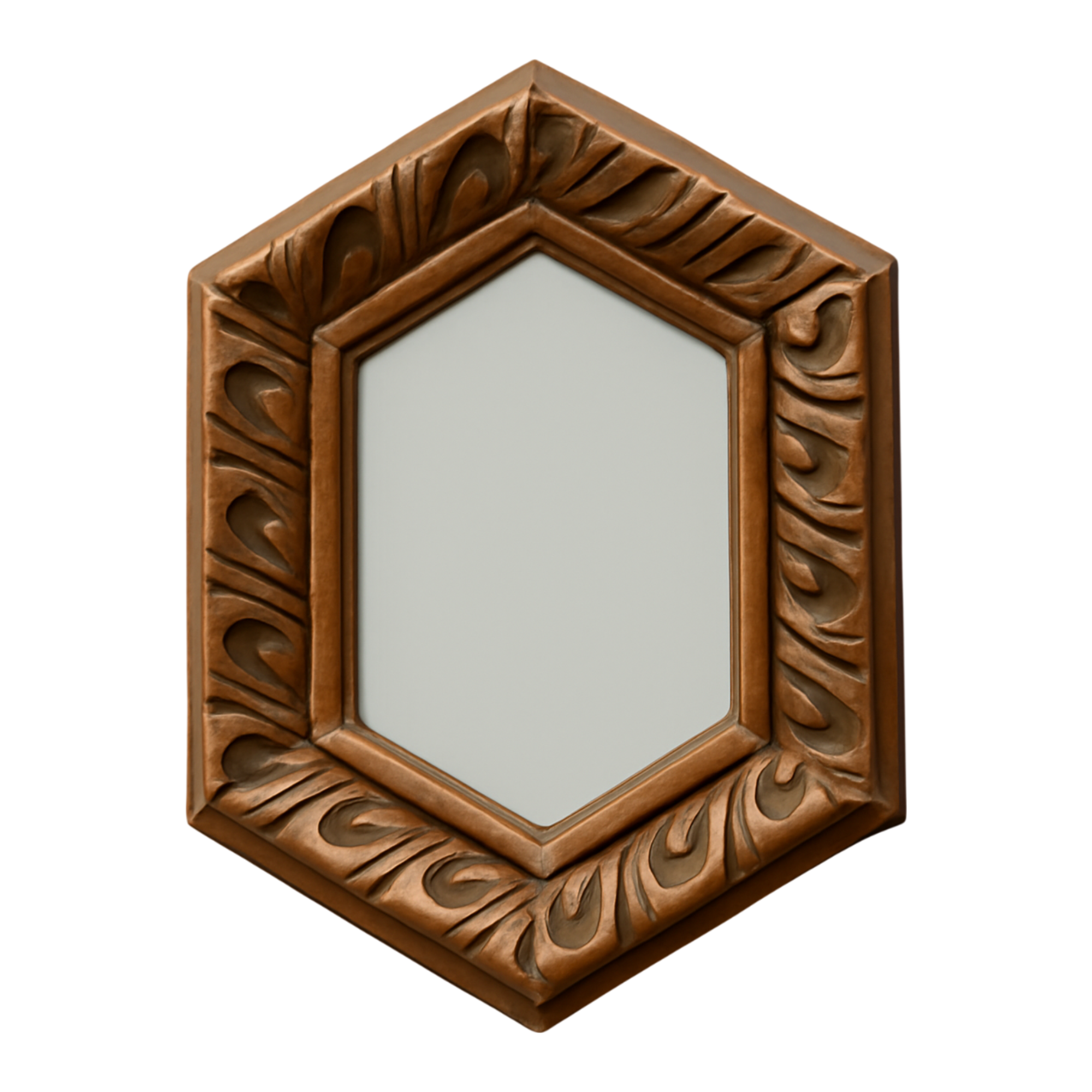 Vintage Italian Hexagonal Carved Wood Mirror