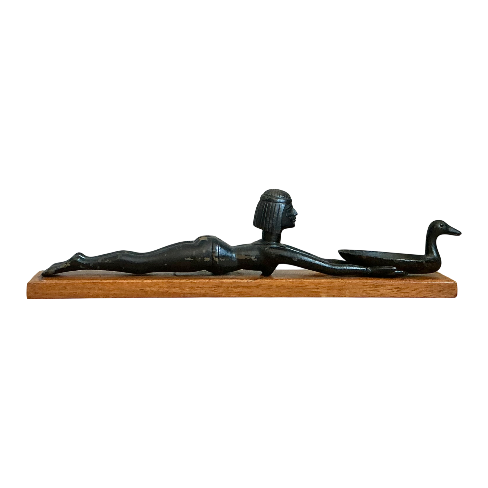 Vintage Metal Egyptian Figure on Wood Base