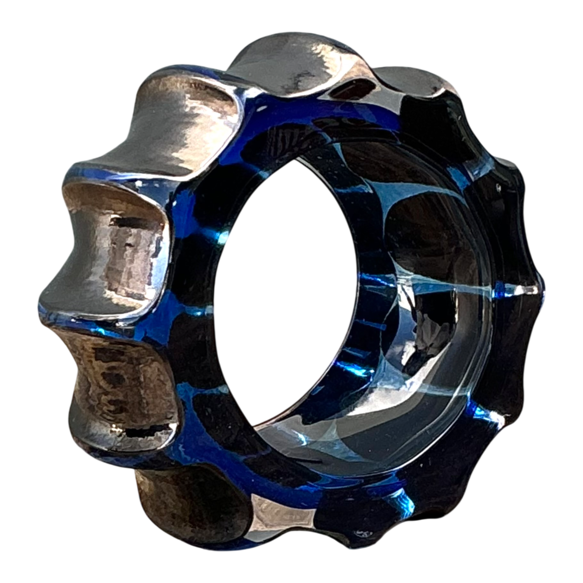Vintage Blue Sculptural Art Glass Gear Sculpture