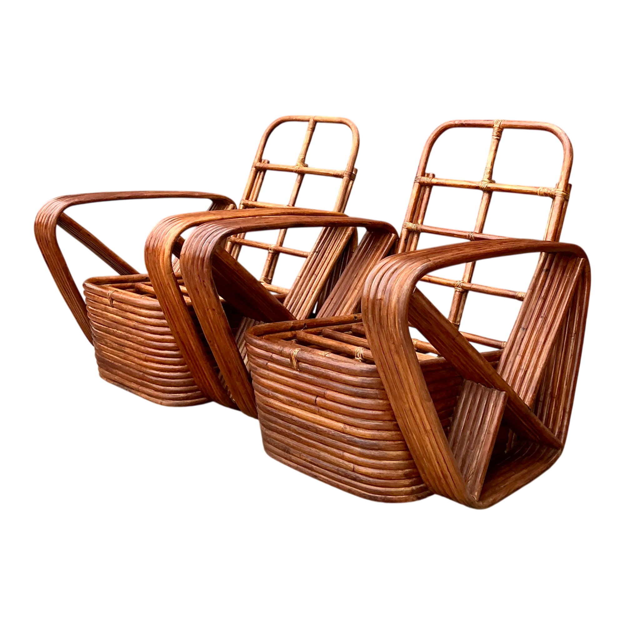 Vintage Paul Frankl Six Strand Rattan Lounge Chairs - A Pair