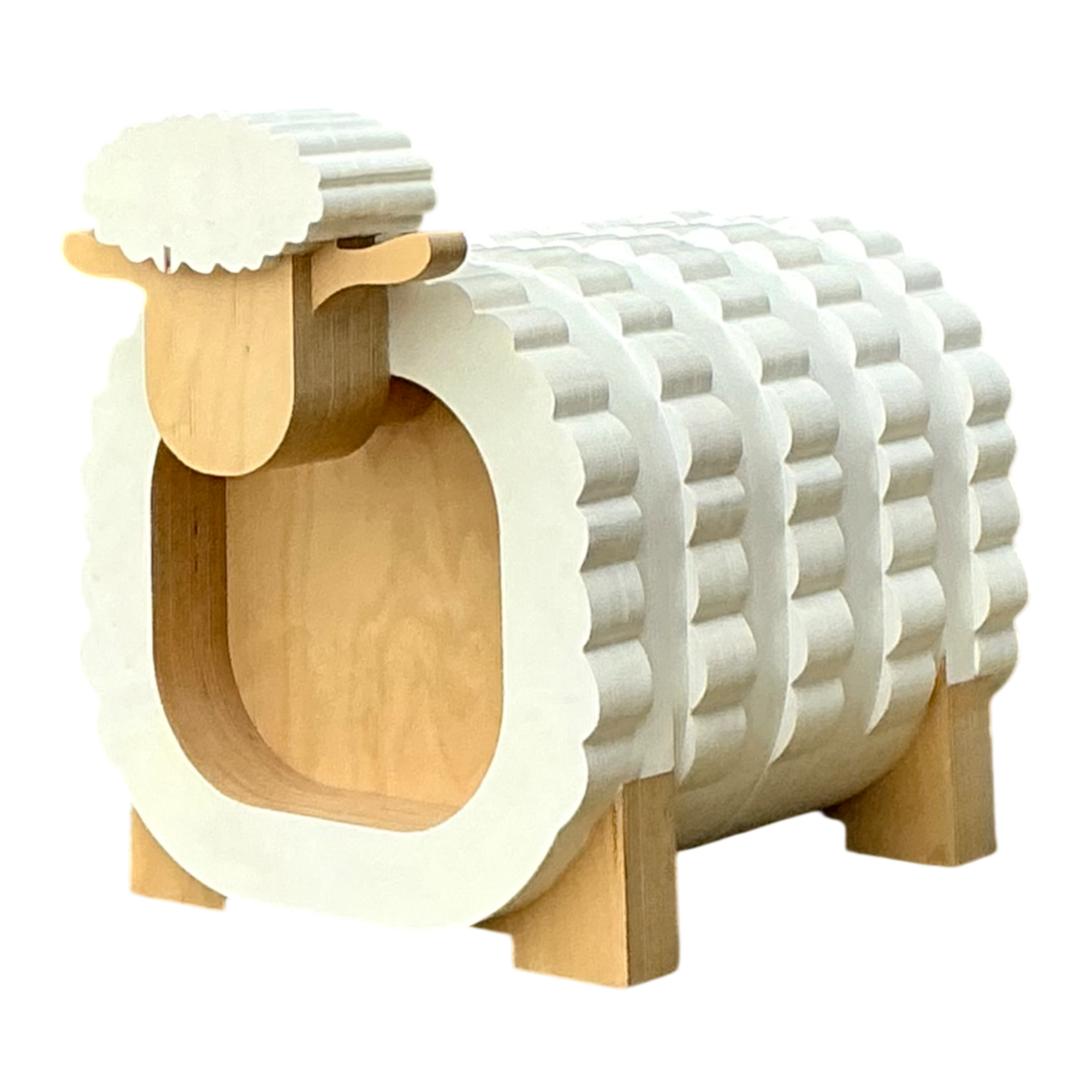 Vintage Sculptural Wood Sheep Low Stool